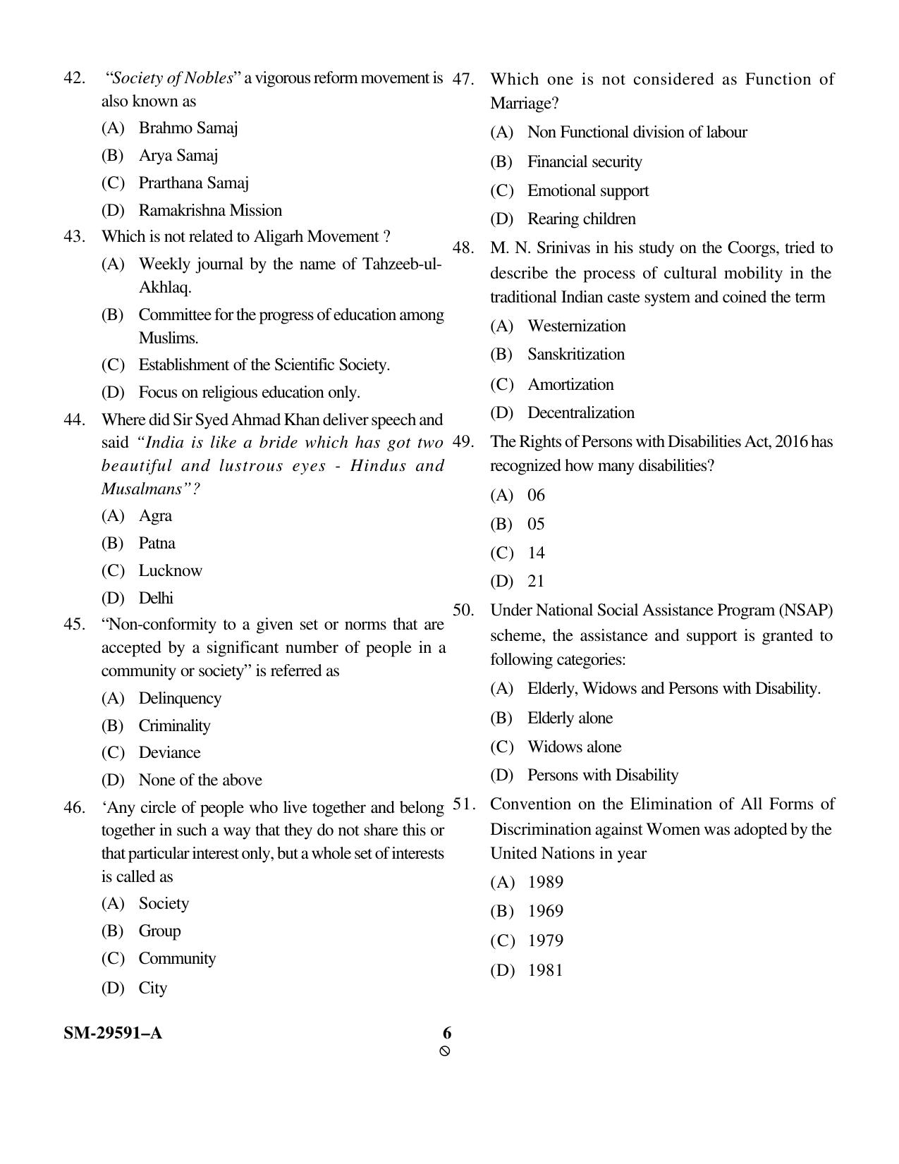 KUET 2023 M.A. Social Work Question Paper - Page 6