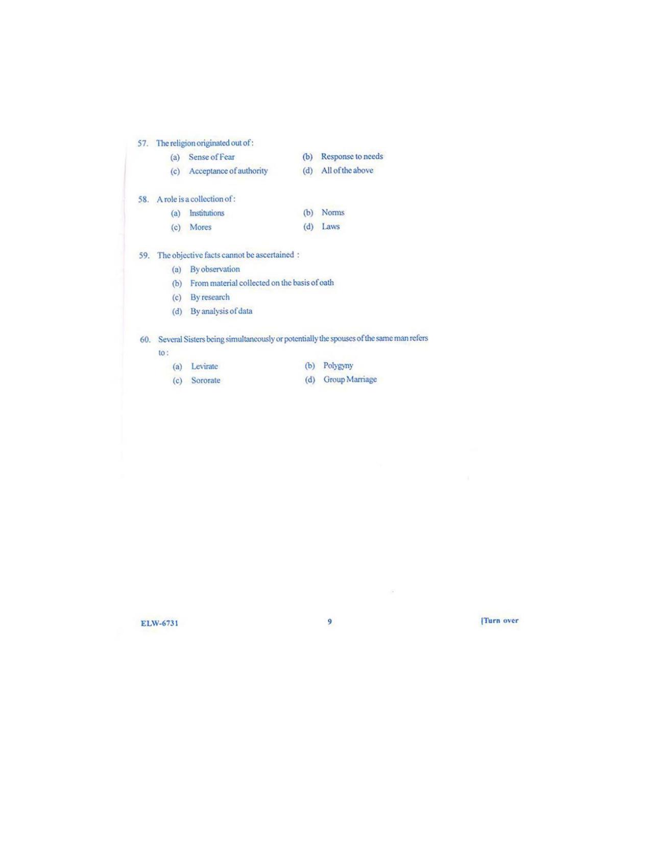 KUET 2023 M.A. Social Work Question Paper - Page 91
