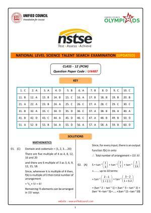 NSTSE 2023 Class 12 PCM Answer Key (Paper Code 487)