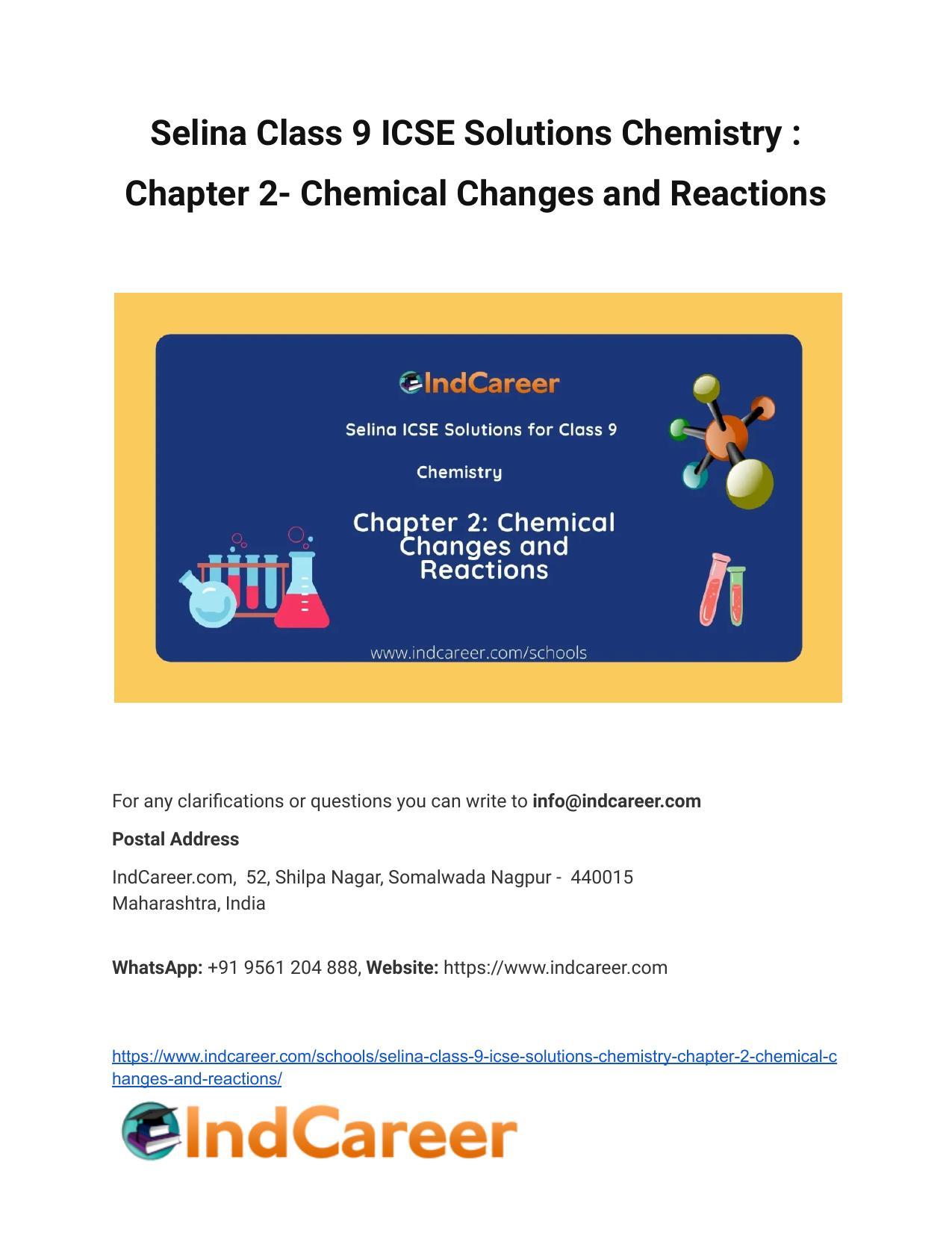 Selina Class 9 ICSE Solutions Chemistry : Chapter 2- Chemical Changes and Reactions - Page 1