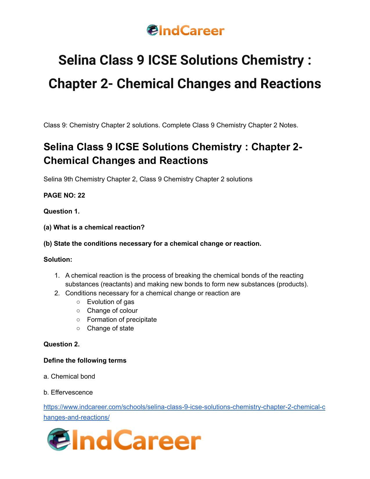 Selina Class 9 ICSE Solutions Chemistry : Chapter 2- Chemical Changes and Reactions - Page 2