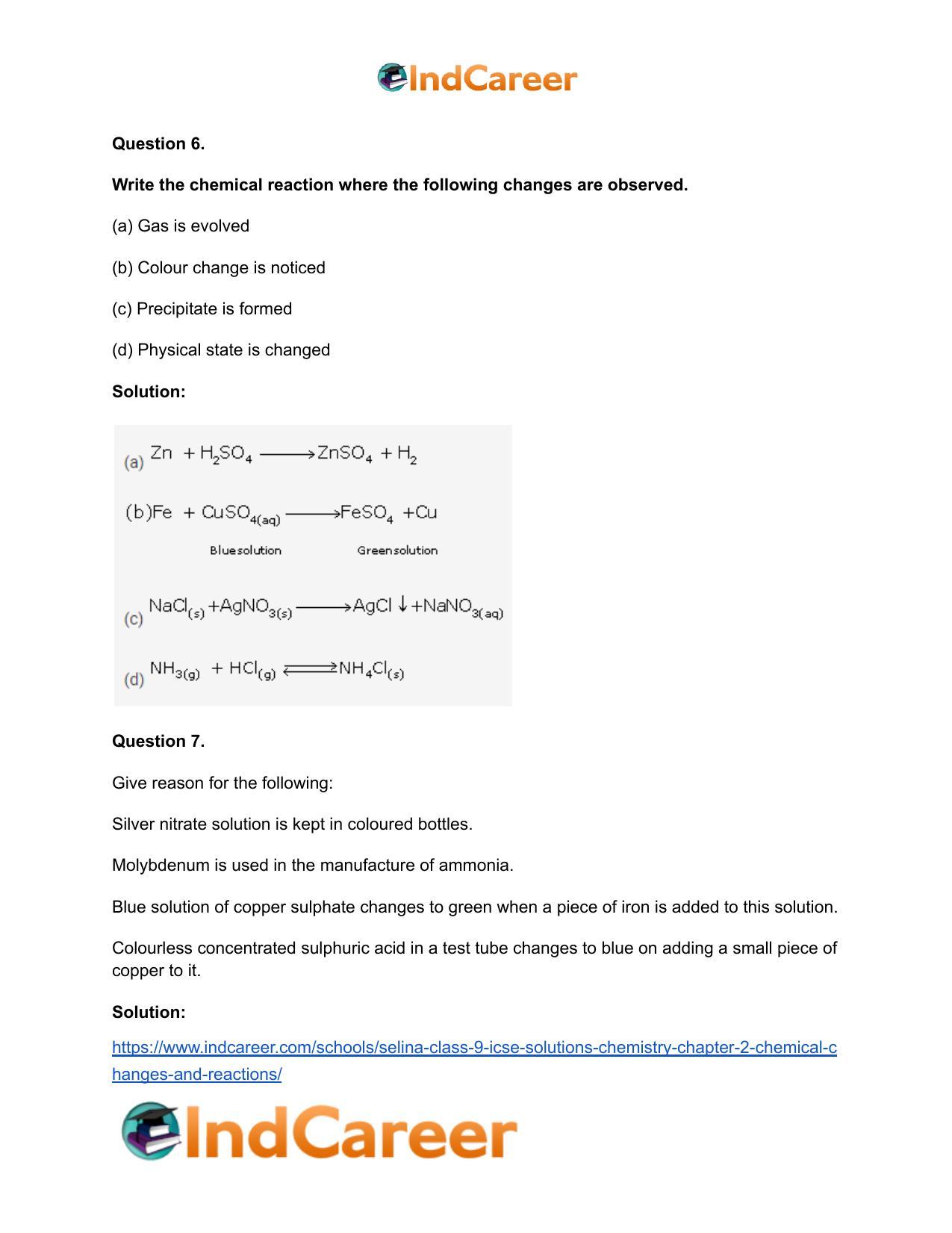 Selina Class 9 ICSE Solutions Chemistry : Chapter 2- Chemical Changes and Reactions - Page 6