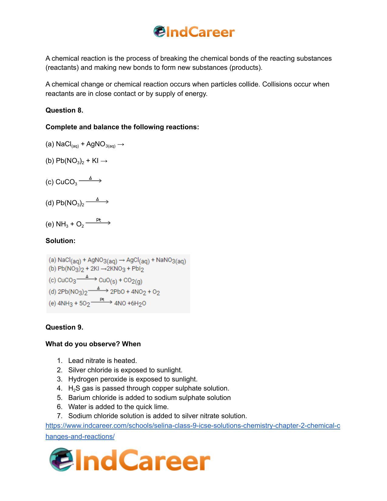 Selina Class 9 ICSE Solutions Chemistry : Chapter 2- Chemical Changes and Reactions - Page 17