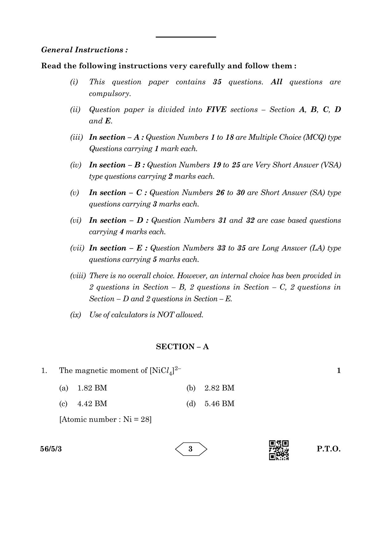 CBSE Class 12 56-5-3 Chemistry 2023 Question Paper - Page 3