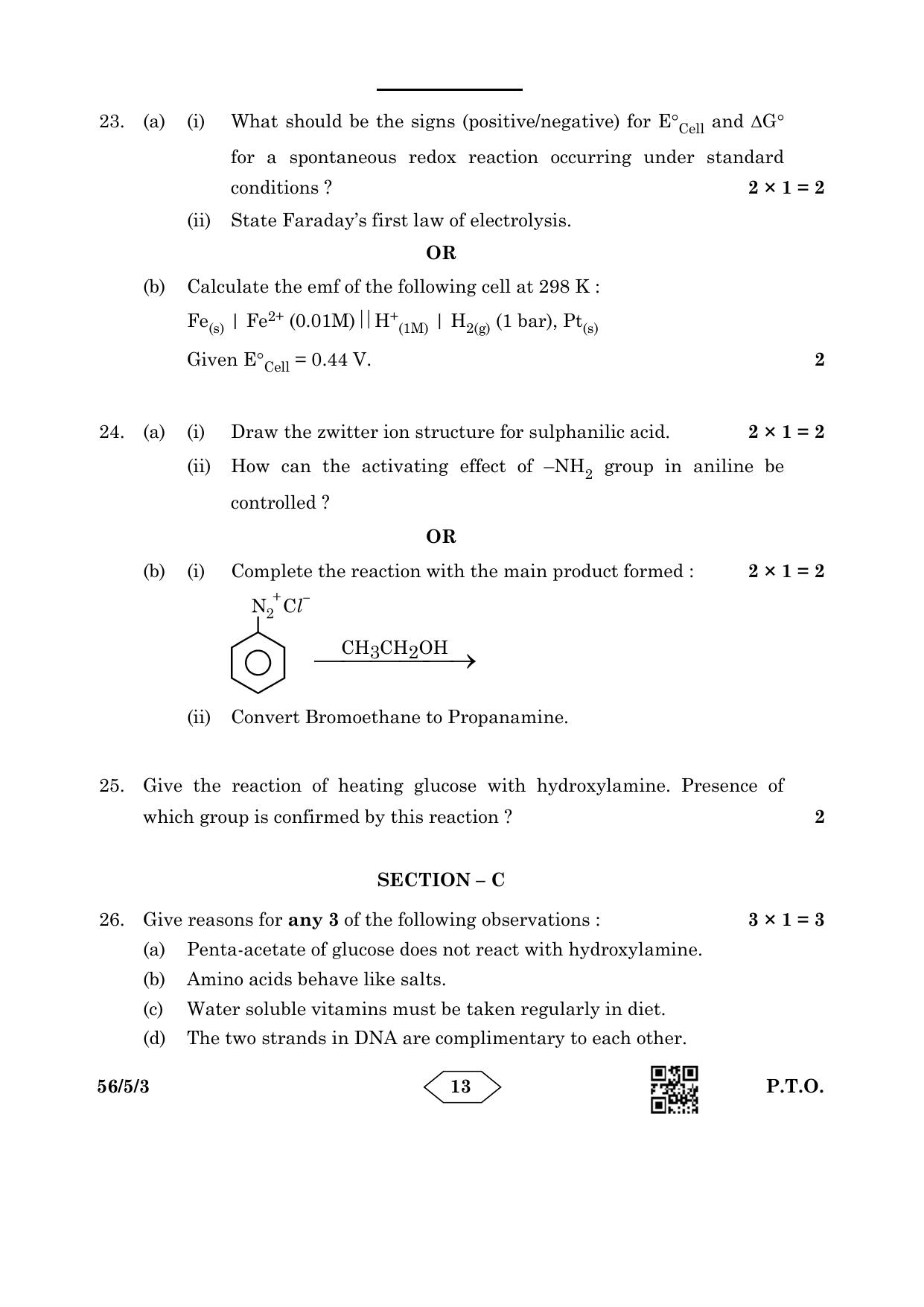 CBSE Class 12 56-5-3 Chemistry 2023 Question Paper - Page 13