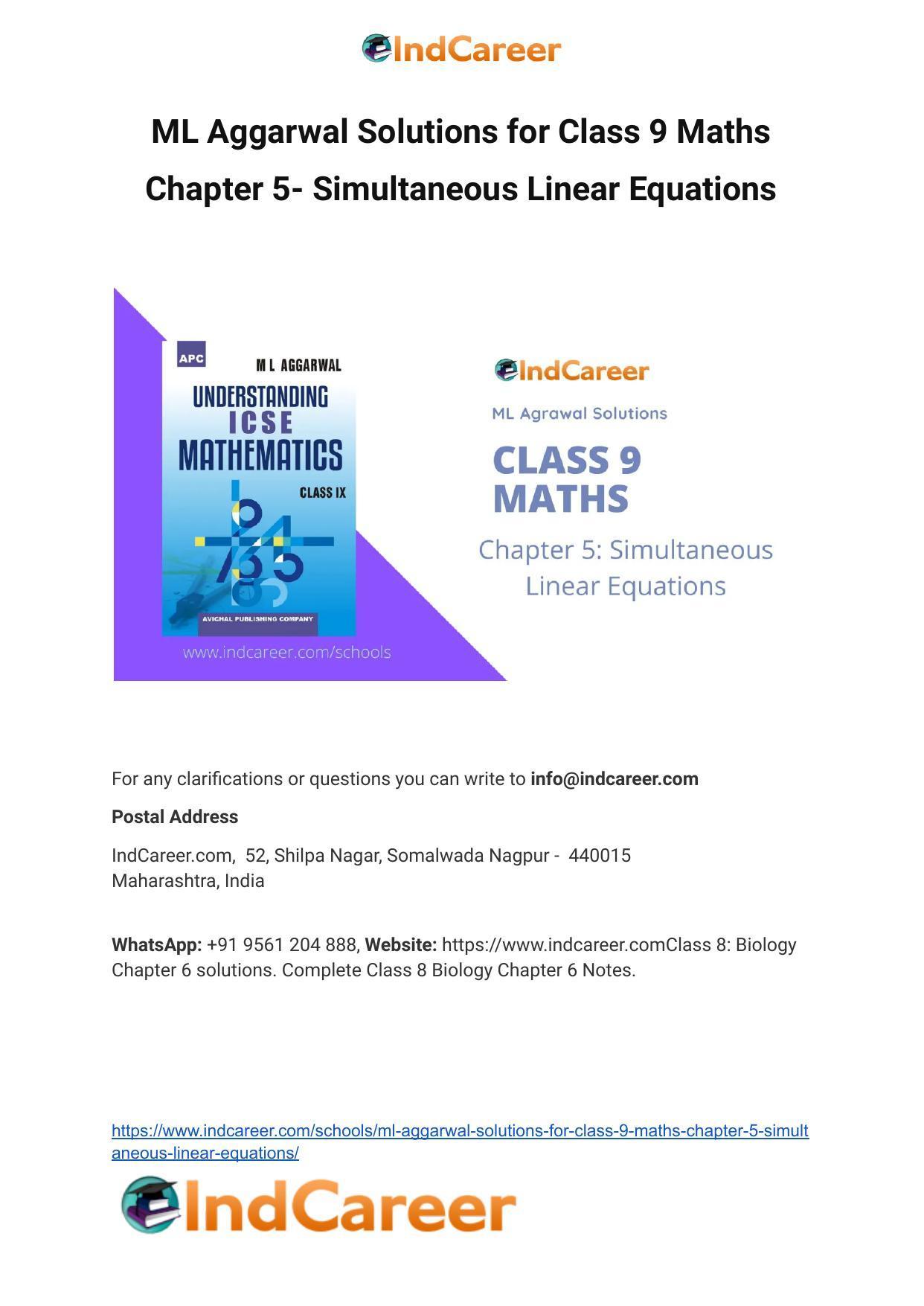 ML Aggarwal Solutions for Class 9 Maths Chapter 5- Simultaneous Linear Equations - Page 1