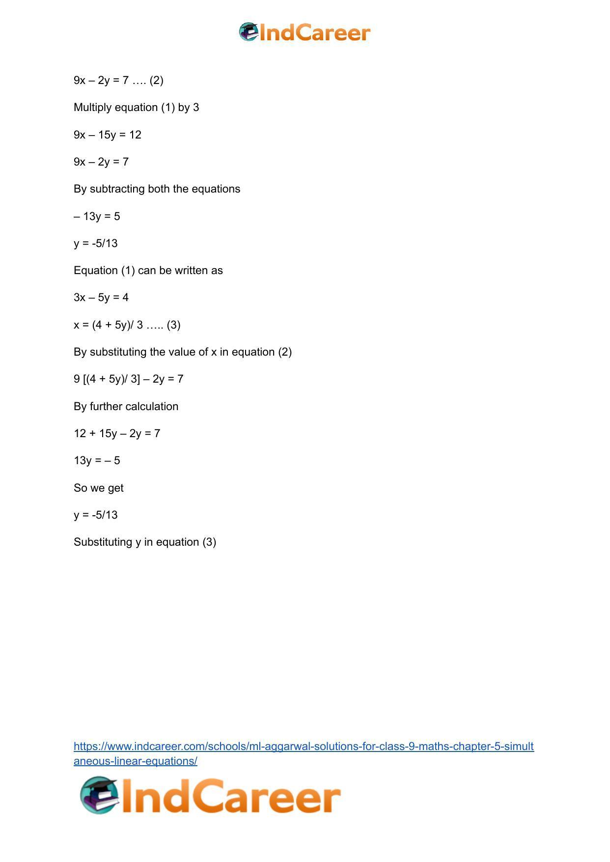 ML Aggarwal Solutions for Class 9 Maths Chapter 5- Simultaneous Linear Equations - Page 5