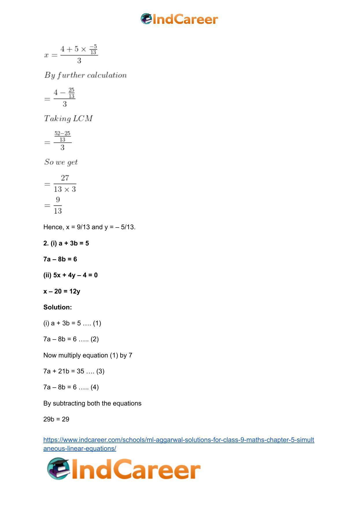 ML Aggarwal Solutions for Class 9 Maths Chapter 5- Simultaneous Linear Equations - Page 6