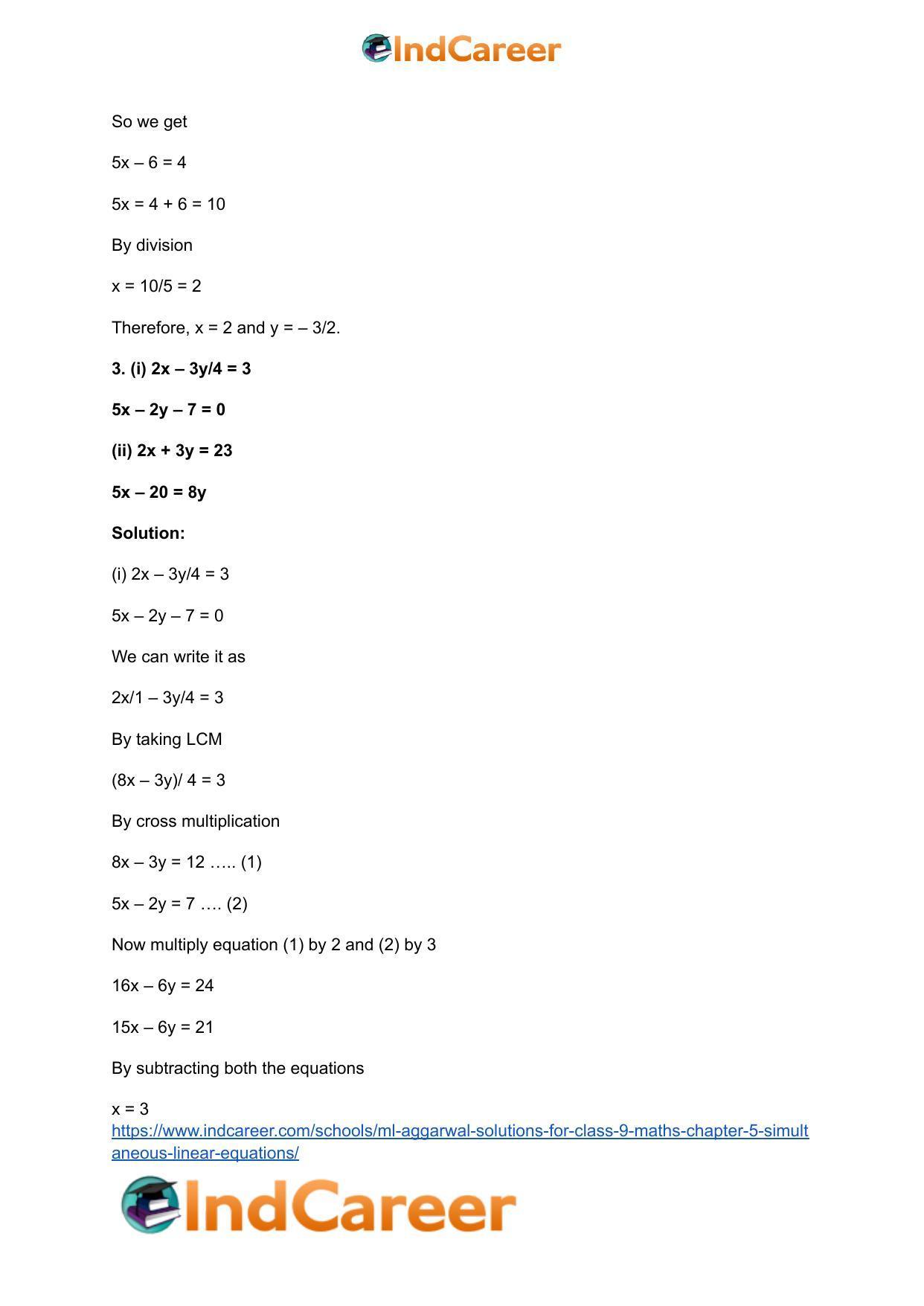 ML Aggarwal Solutions for Class 9 Maths Chapter 5- Simultaneous Linear Equations - Page 8