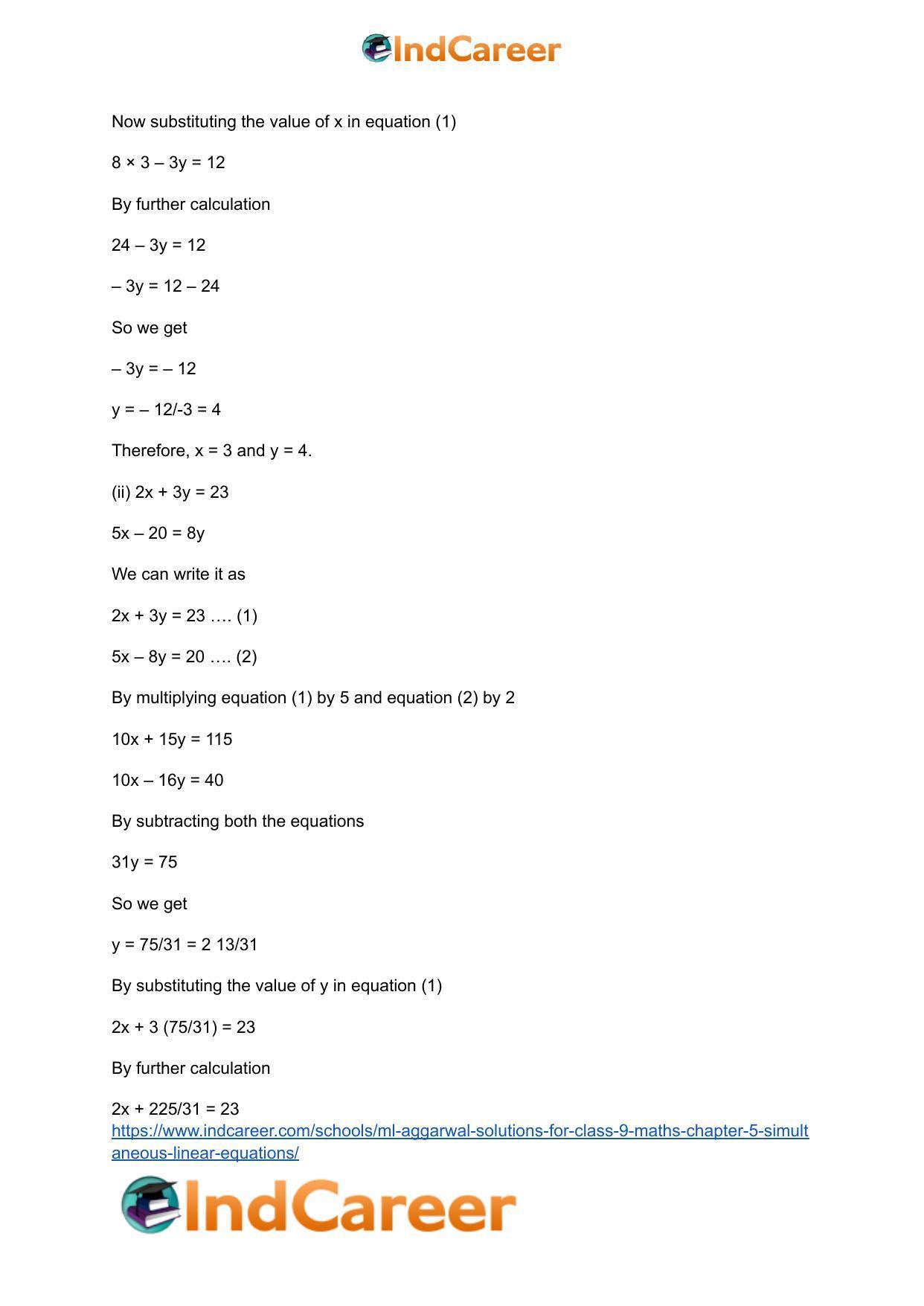 ML Aggarwal Solutions for Class 9 Maths Chapter 5- Simultaneous Linear Equations - Page 9