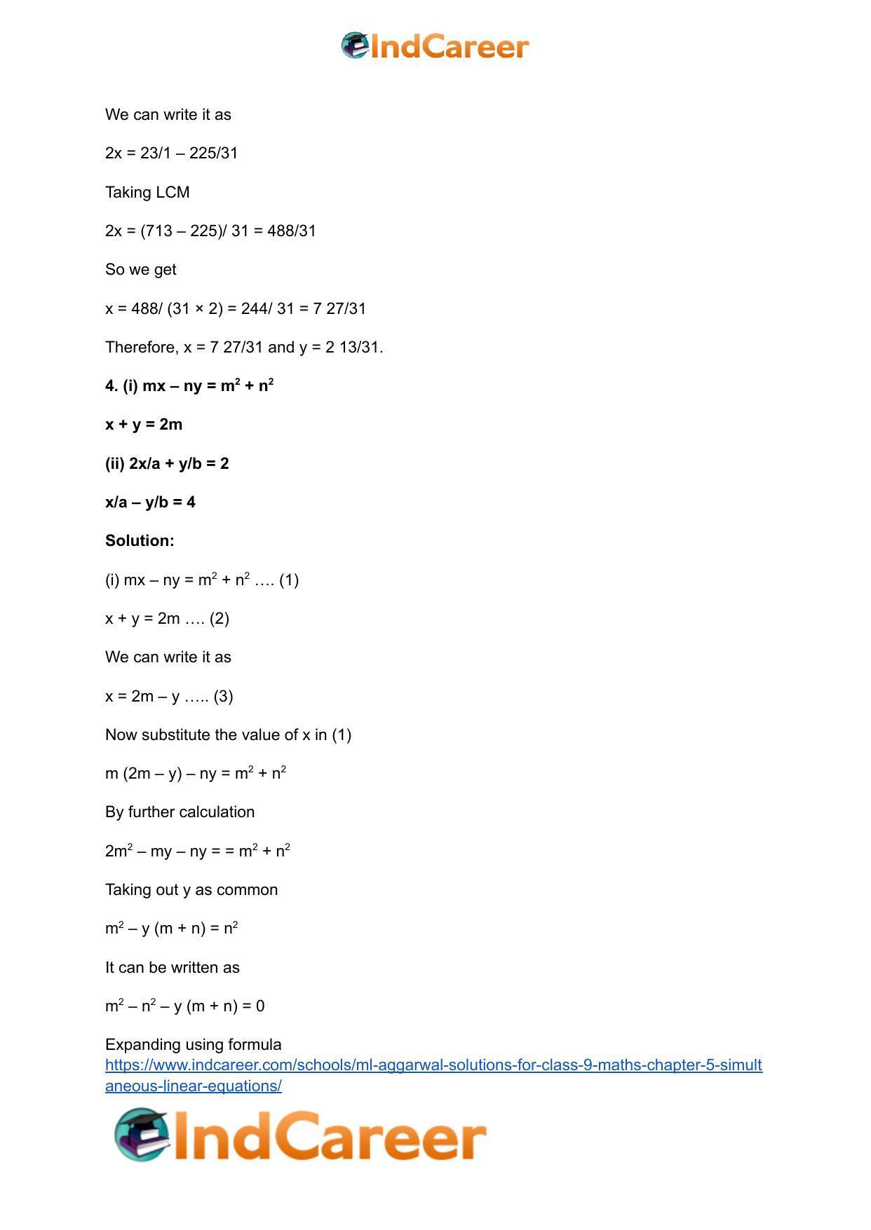 ML Aggarwal Solutions for Class 9 Maths Chapter 5- Simultaneous Linear Equations - Page 10