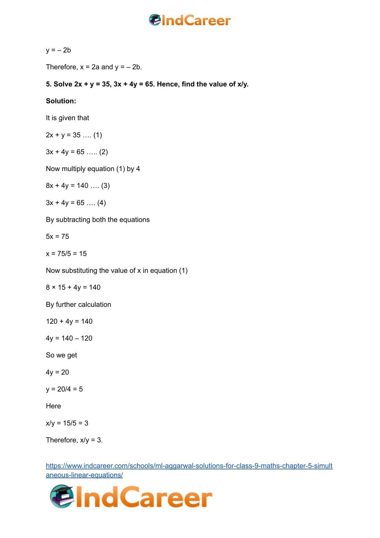ML Aggarwal Solutions for Class 9 Maths Chapter 5- Simultaneous Linear Equations - Page 12