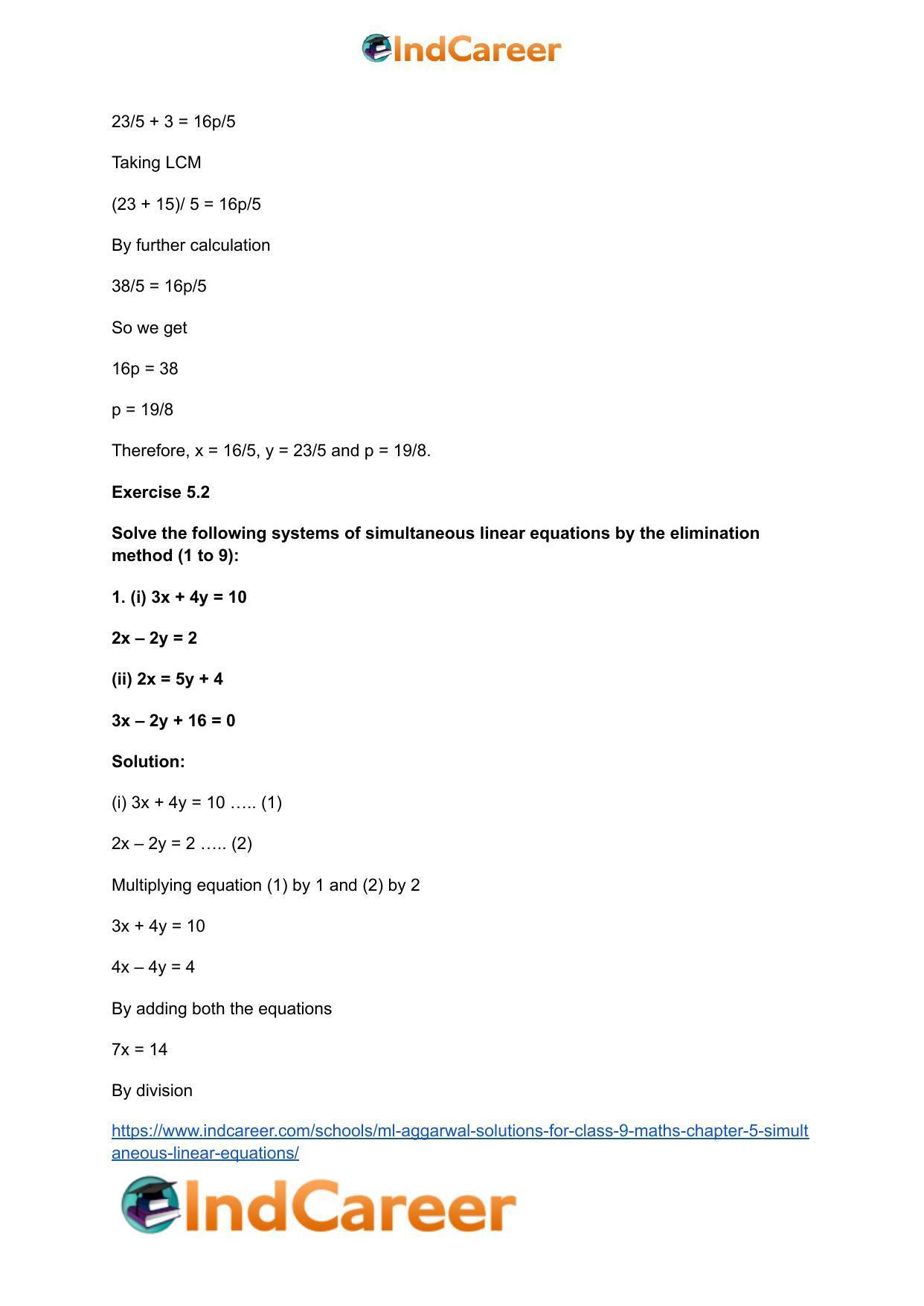 ML Aggarwal Solutions for Class 9 Maths Chapter 5- Simultaneous Linear Equations - Page 14