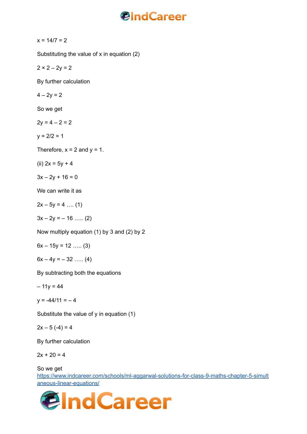 ML Aggarwal Solutions for Class 9 Maths Chapter 5- Simultaneous Linear Equations - Page 15