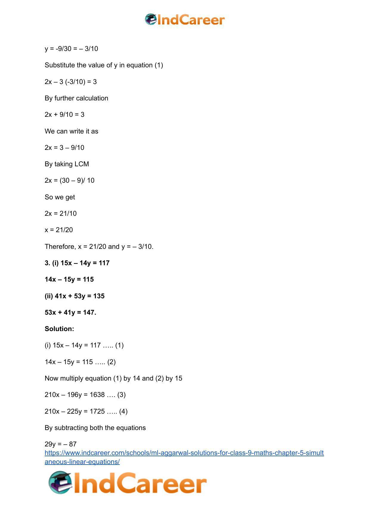 ML Aggarwal Solutions for Class 9 Maths Chapter 5- Simultaneous Linear Equations - Page 18