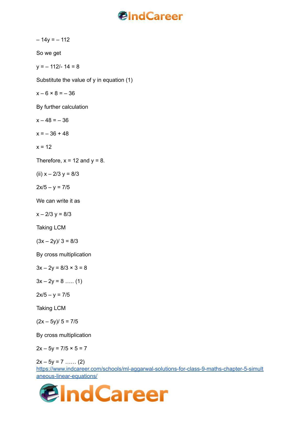 ML Aggarwal Solutions for Class 9 Maths Chapter 5- Simultaneous Linear Equations - Page 21