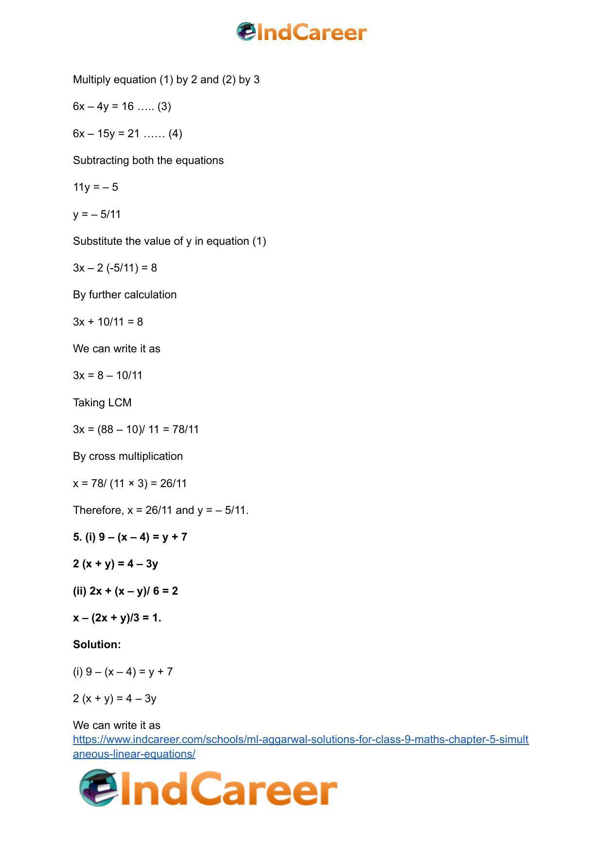 ML Aggarwal Solutions for Class 9 Maths Chapter 5- Simultaneous Linear Equations - Page 22