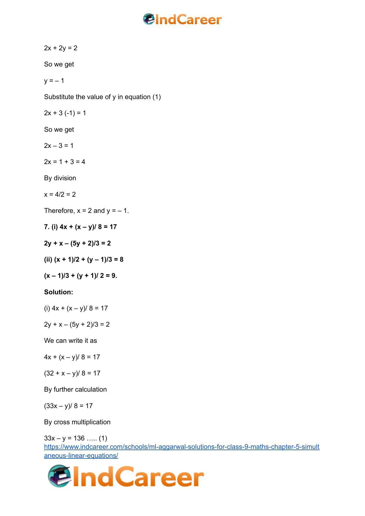 ML Aggarwal Solutions for Class 9 Maths Chapter 5- Simultaneous Linear Equations - Page 26