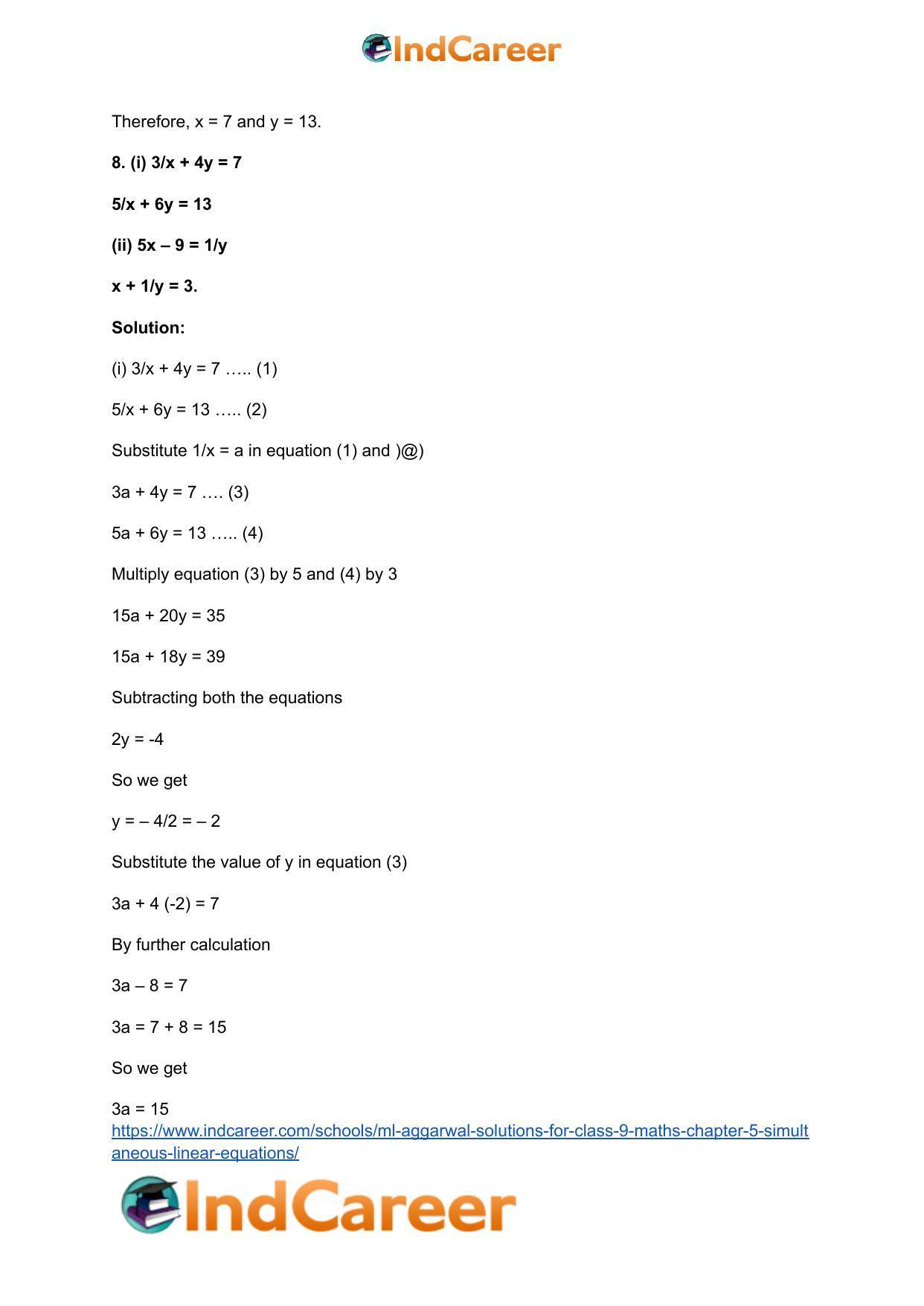 ML Aggarwal Solutions for Class 9 Maths Chapter 5- Simultaneous Linear Equations - Page 29