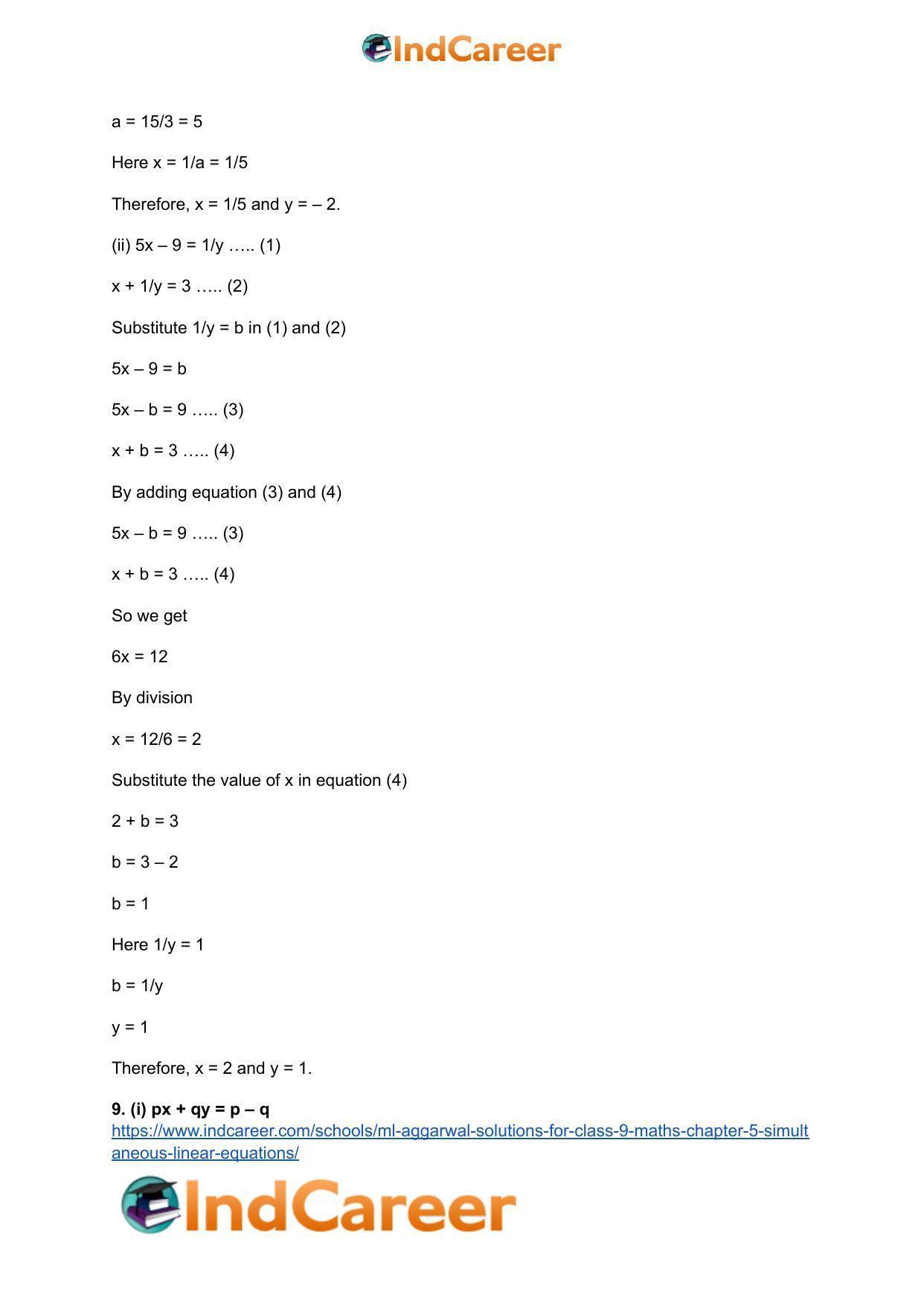ML Aggarwal Solutions for Class 9 Maths Chapter 5- Simultaneous Linear Equations - Page 30