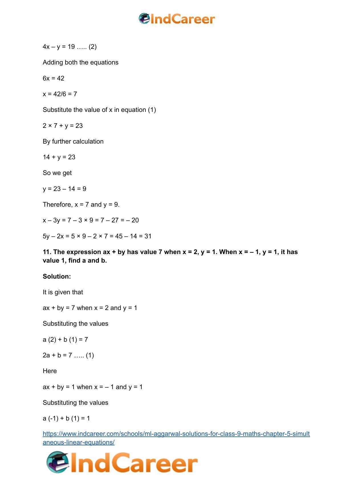 ML Aggarwal Solutions for Class 9 Maths Chapter 5- Simultaneous Linear Equations - Page 33