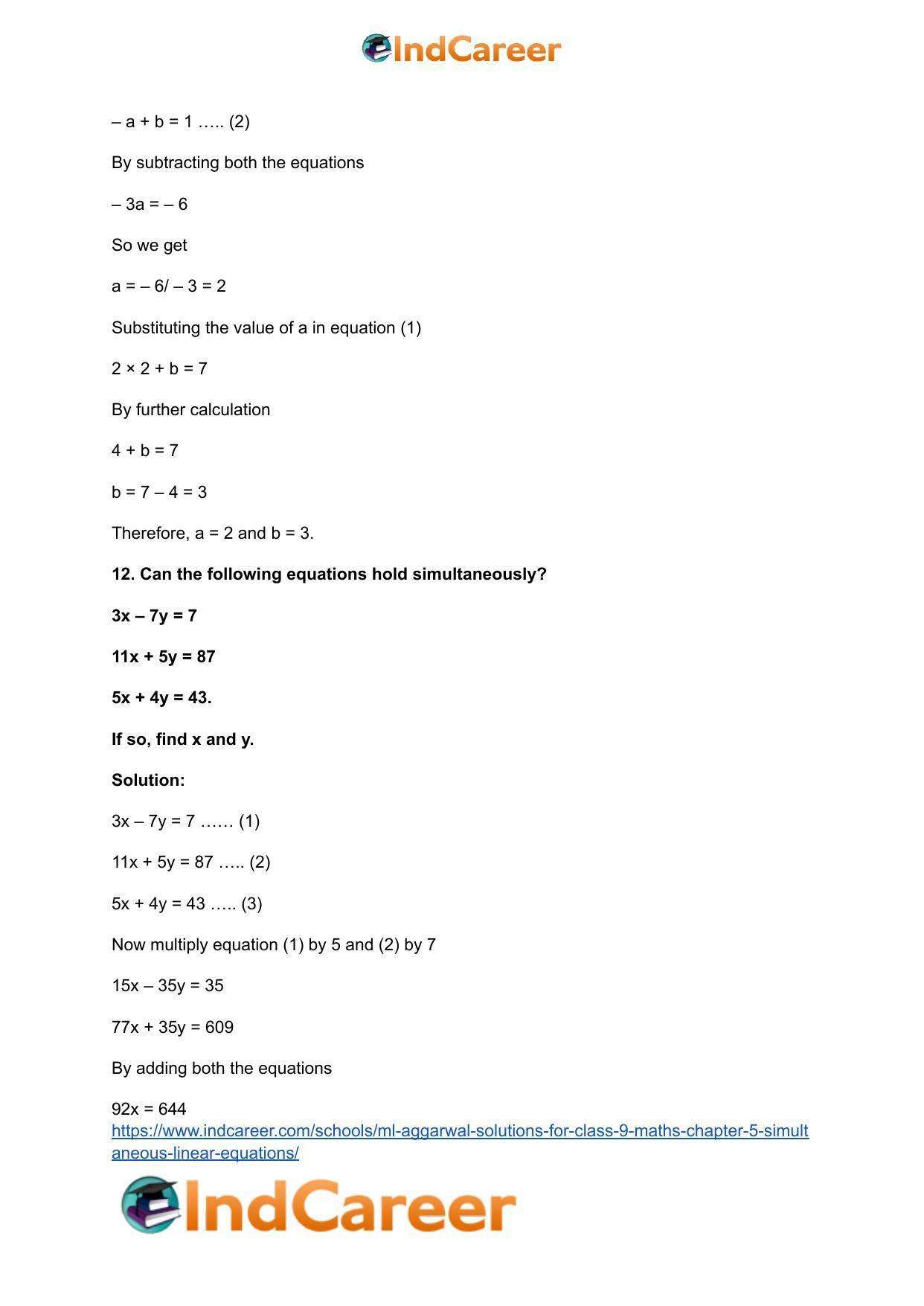 ML Aggarwal Solutions for Class 9 Maths Chapter 5- Simultaneous Linear Equations - Page 34