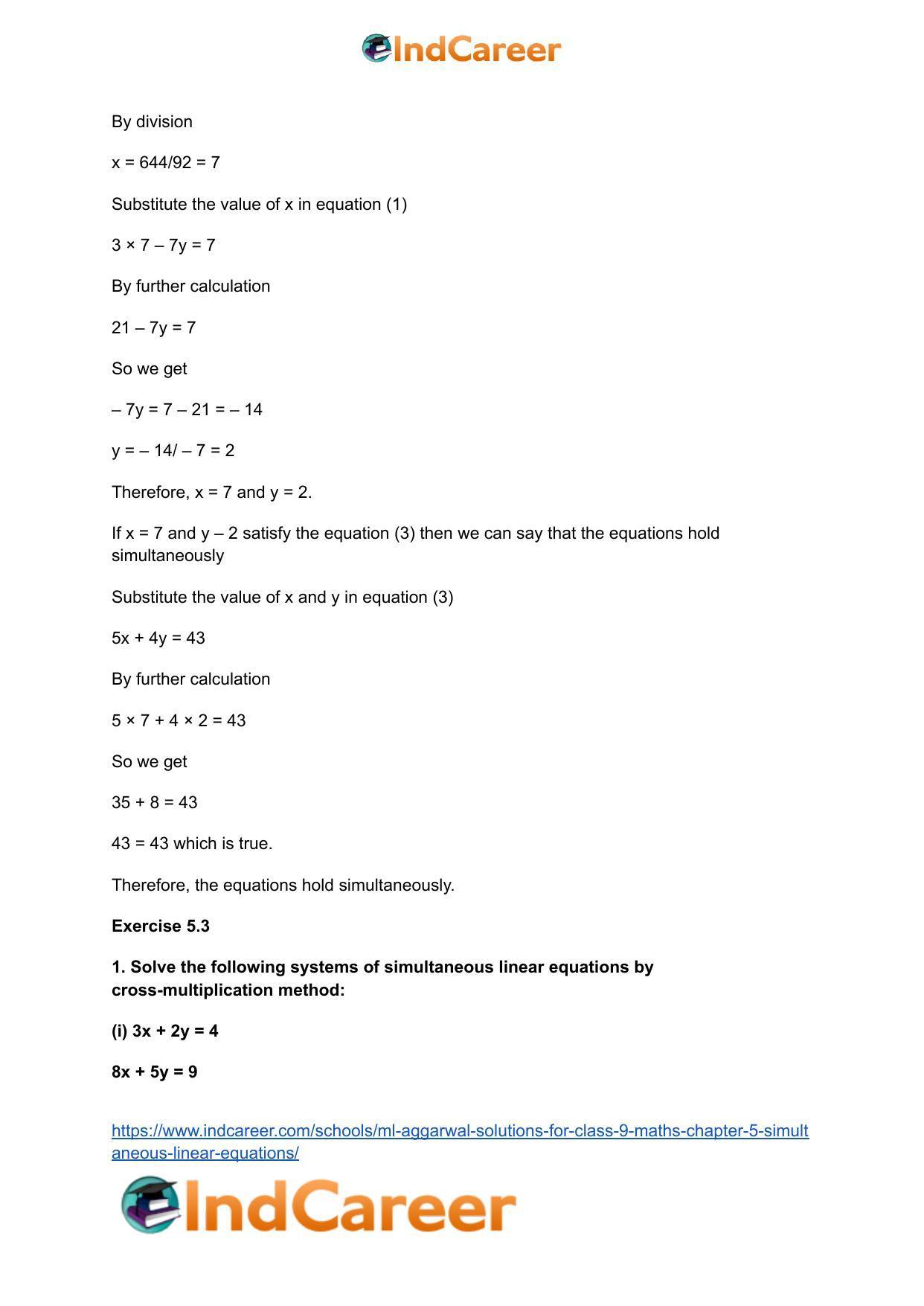 ML Aggarwal Solutions for Class 9 Maths Chapter 5- Simultaneous Linear Equations - Page 35