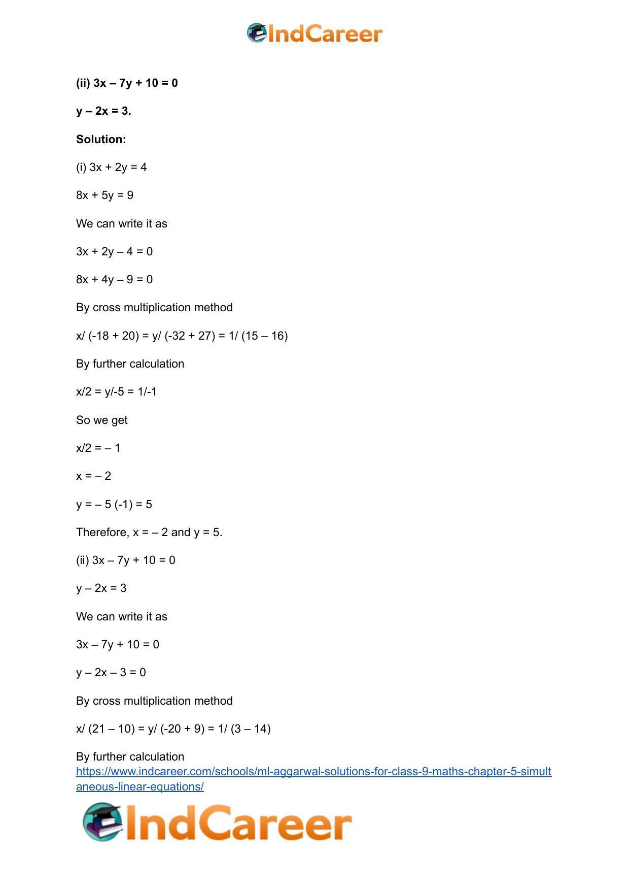 ML Aggarwal Solutions for Class 9 Maths Chapter 5- Simultaneous Linear Equations - Page 36