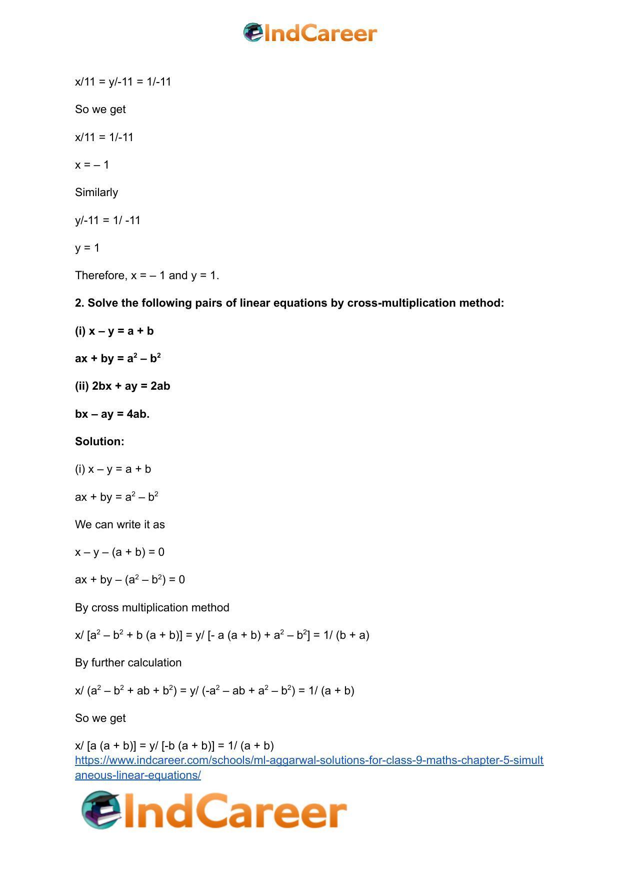 ML Aggarwal Solutions for Class 9 Maths Chapter 5- Simultaneous Linear Equations - Page 37