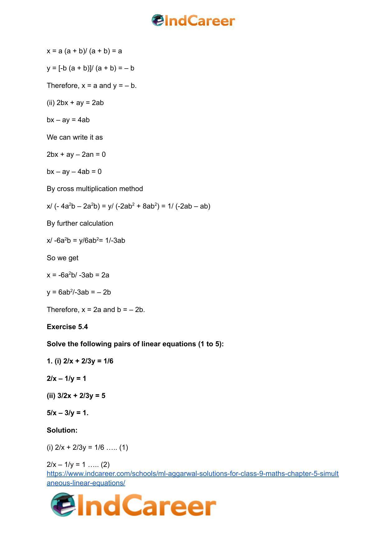 ML Aggarwal Solutions for Class 9 Maths Chapter 5- Simultaneous Linear Equations - Page 38