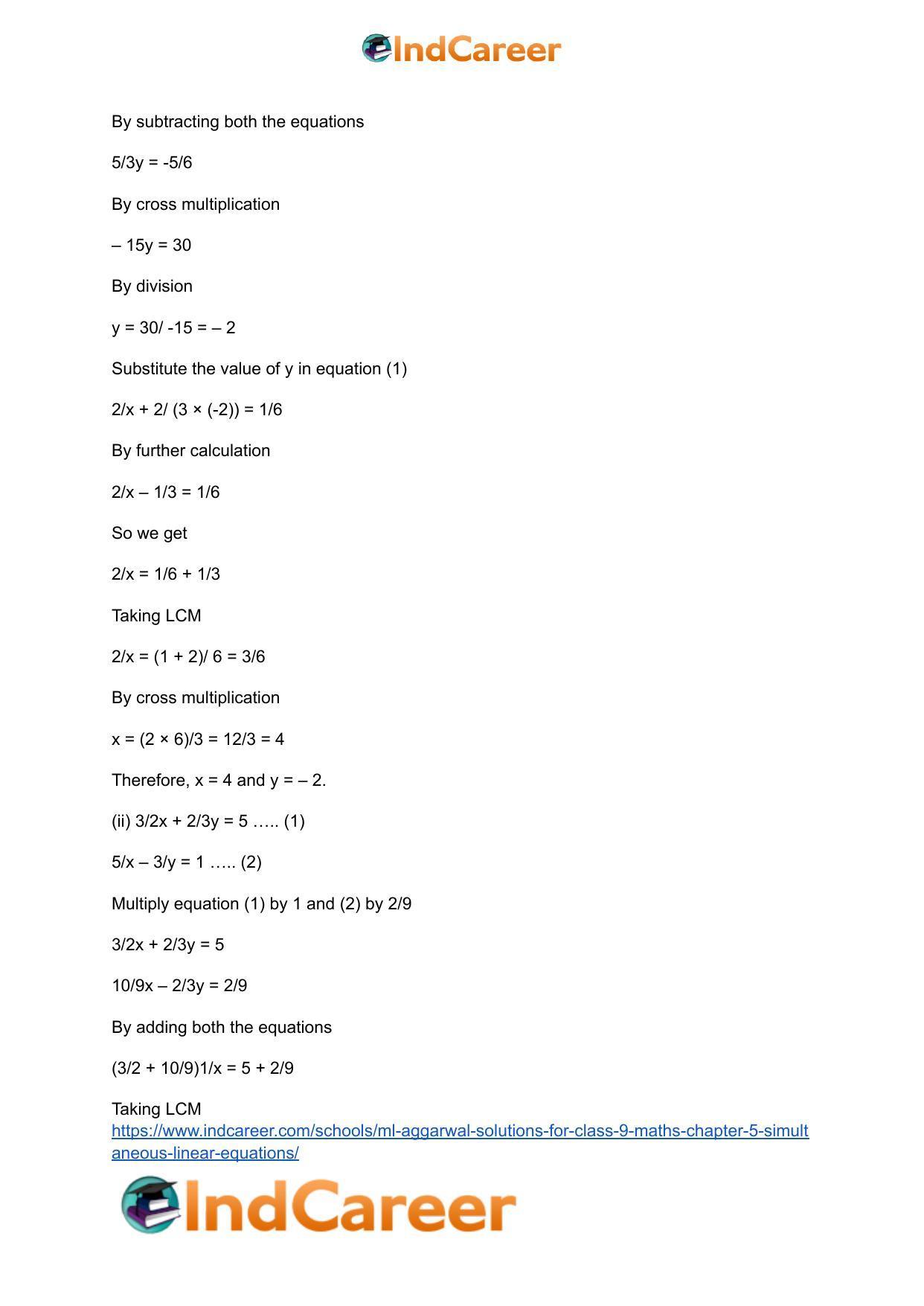 ML Aggarwal Solutions for Class 9 Maths Chapter 5- Simultaneous Linear Equations - Page 39