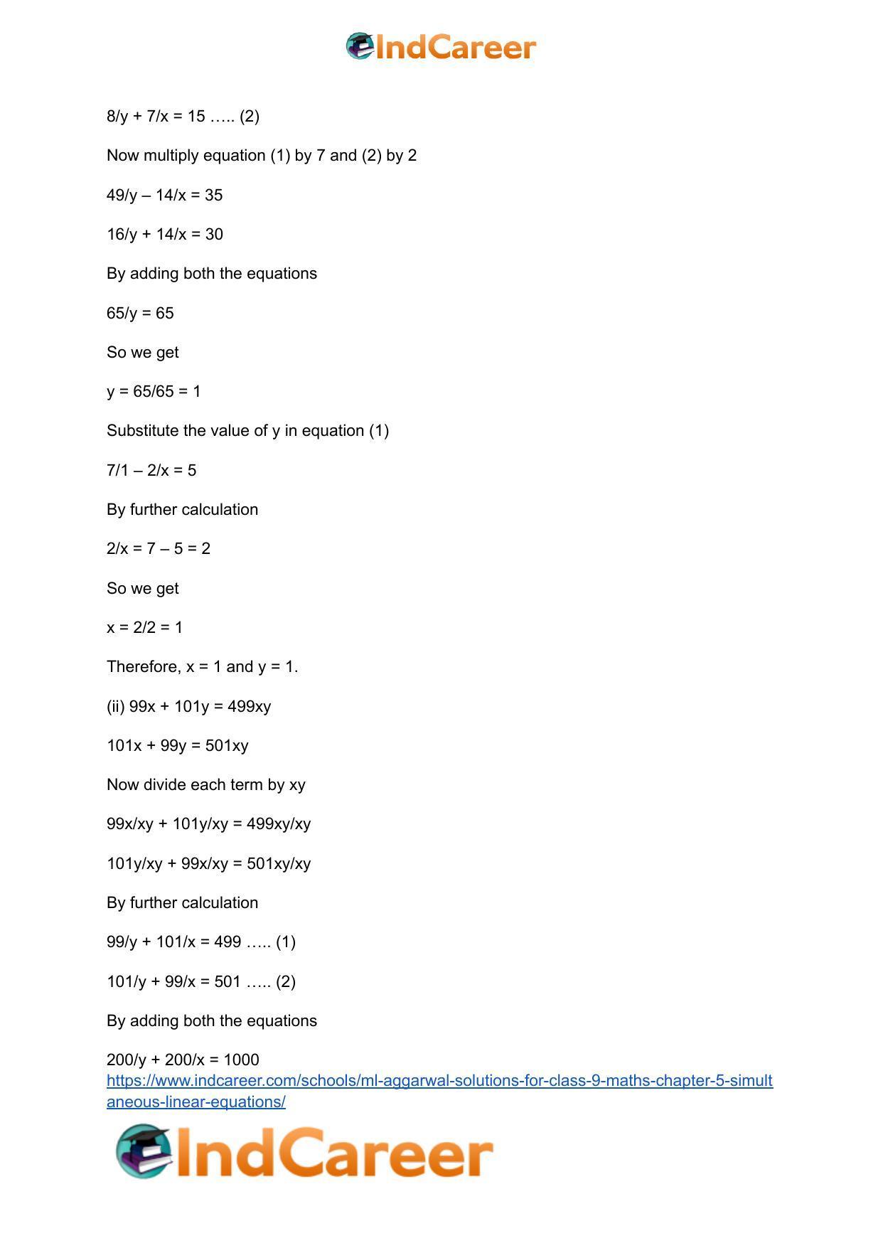 ML Aggarwal Solutions for Class 9 Maths Chapter 5- Simultaneous Linear Equations - Page 41