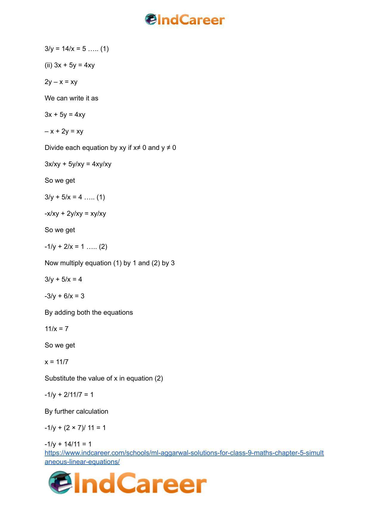 ML Aggarwal Solutions for Class 9 Maths Chapter 5- Simultaneous Linear Equations - Page 43
