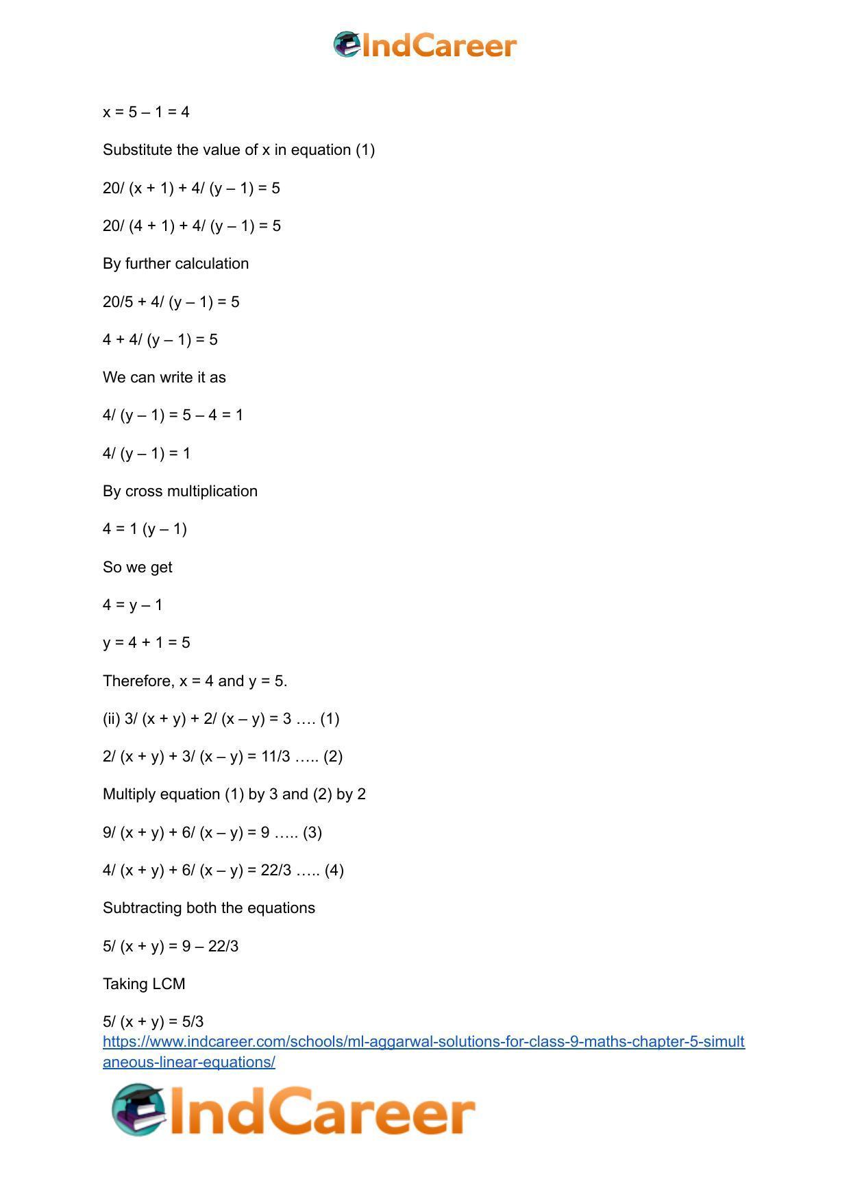 ML Aggarwal Solutions for Class 9 Maths Chapter 5- Simultaneous Linear Equations - Page 45