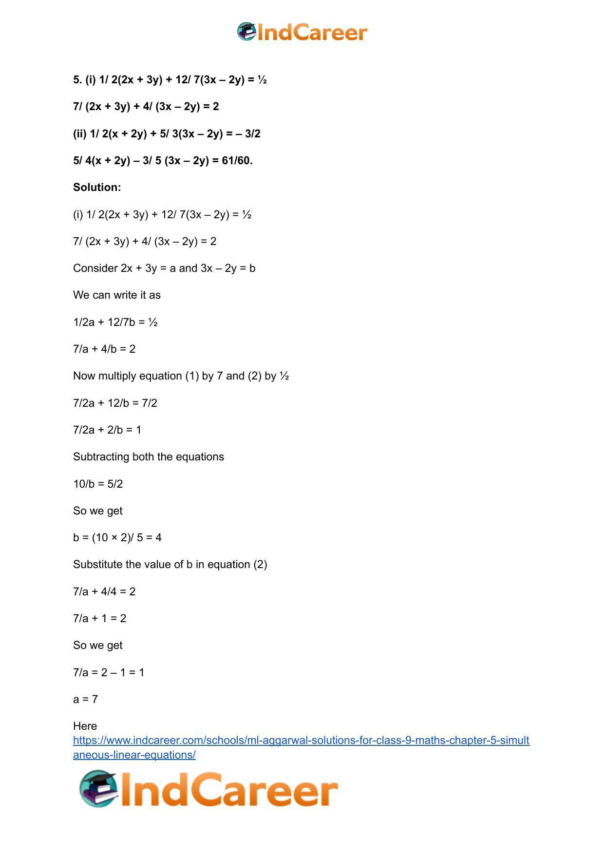 ML Aggarwal Solutions for Class 9 Maths Chapter 5- Simultaneous Linear Equations - Page 47