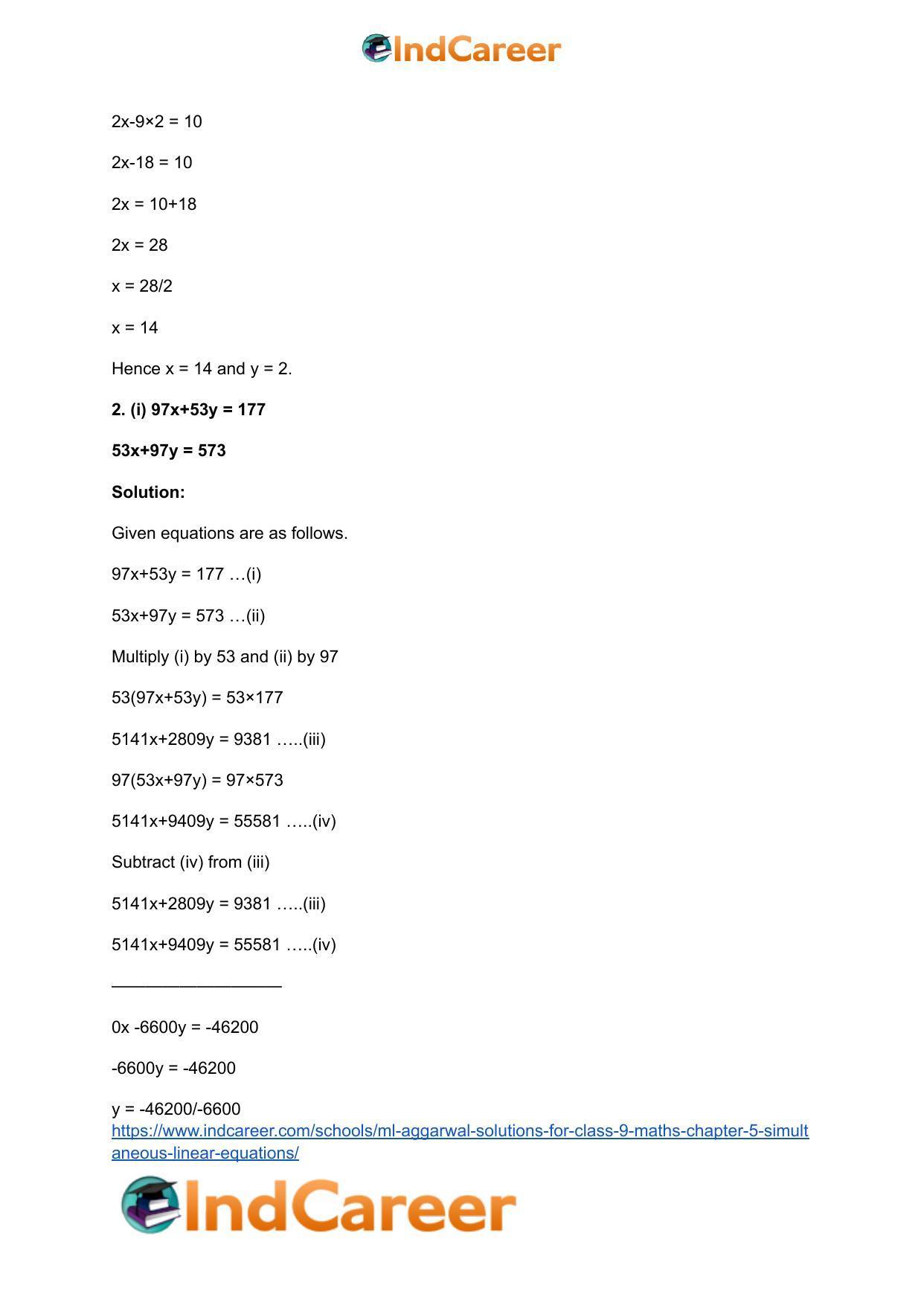 ML Aggarwal Solutions for Class 9 Maths Chapter 5- Simultaneous Linear Equations - Page 52