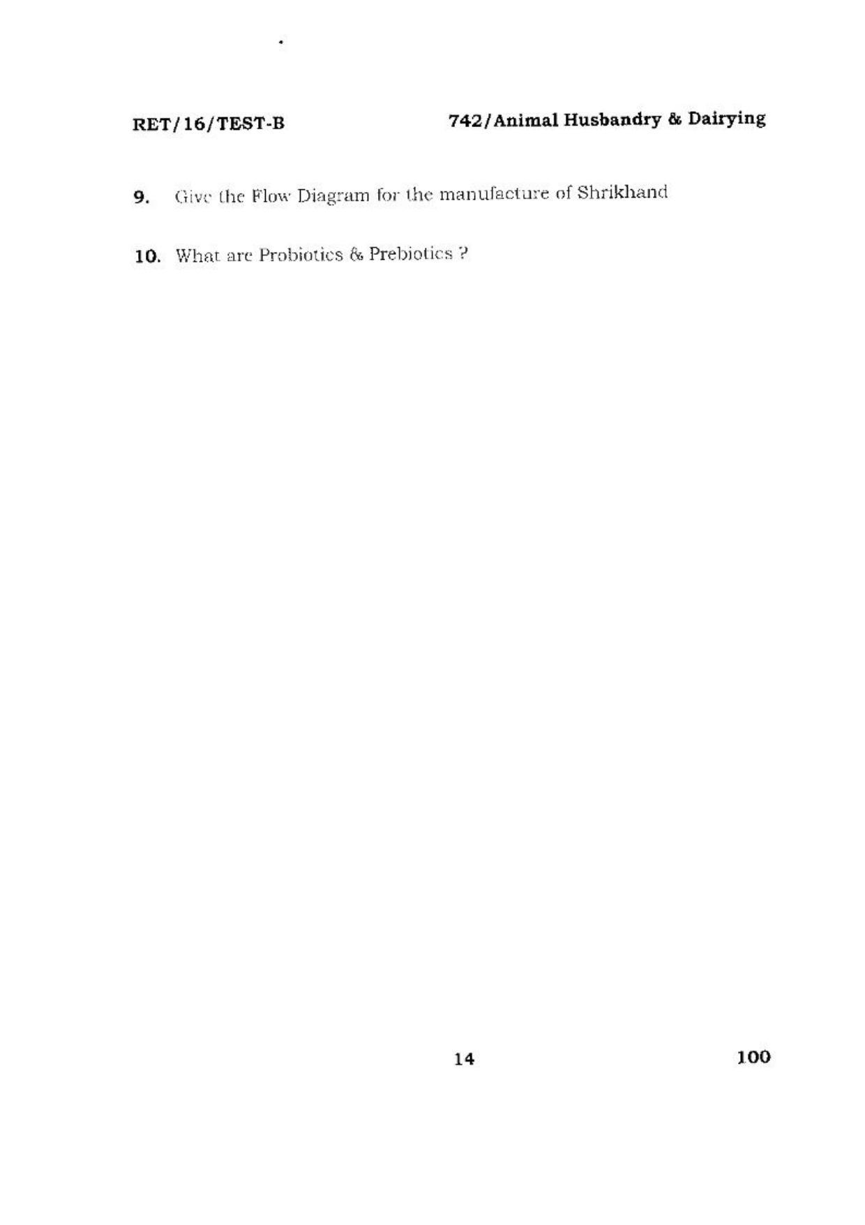 BHU RET (Agriculture) Animal Husbandry & Dairying 2016 Question Paper - Page 14