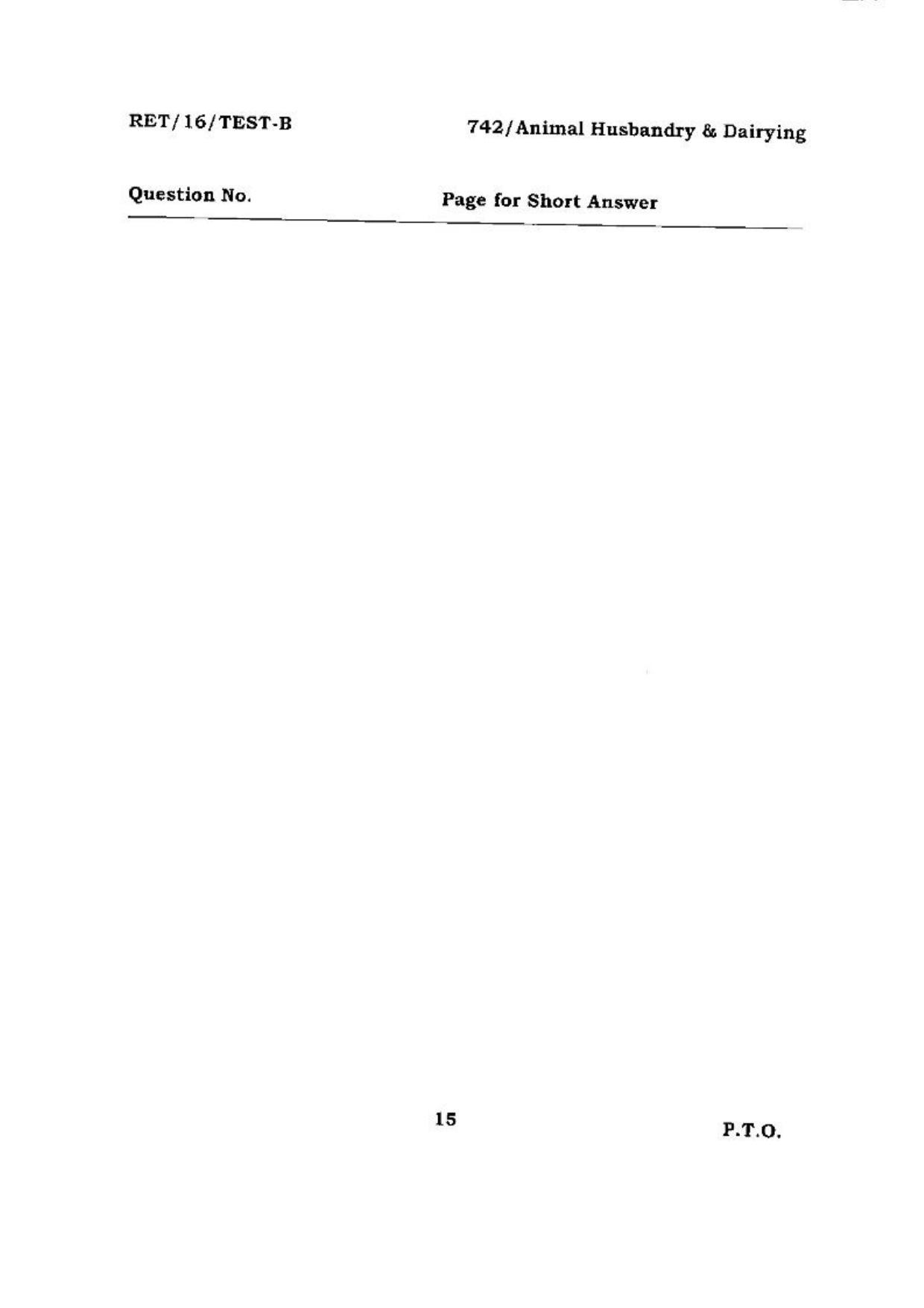 BHU RET (Agriculture) Animal Husbandry & Dairying 2016 Question Paper - Page 15