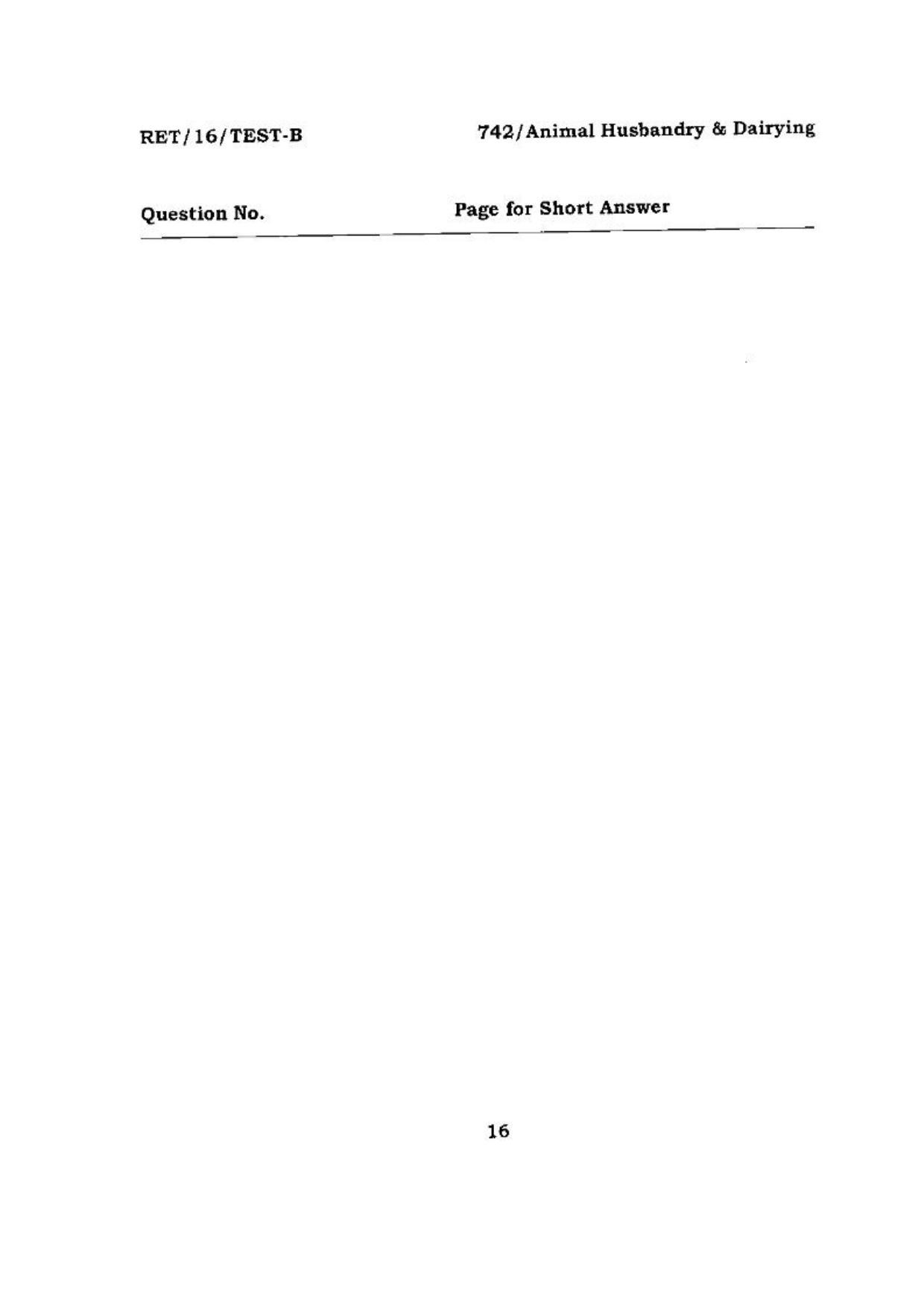 BHU RET (Agriculture) Animal Husbandry & Dairying 2016 Question Paper - Page 16
