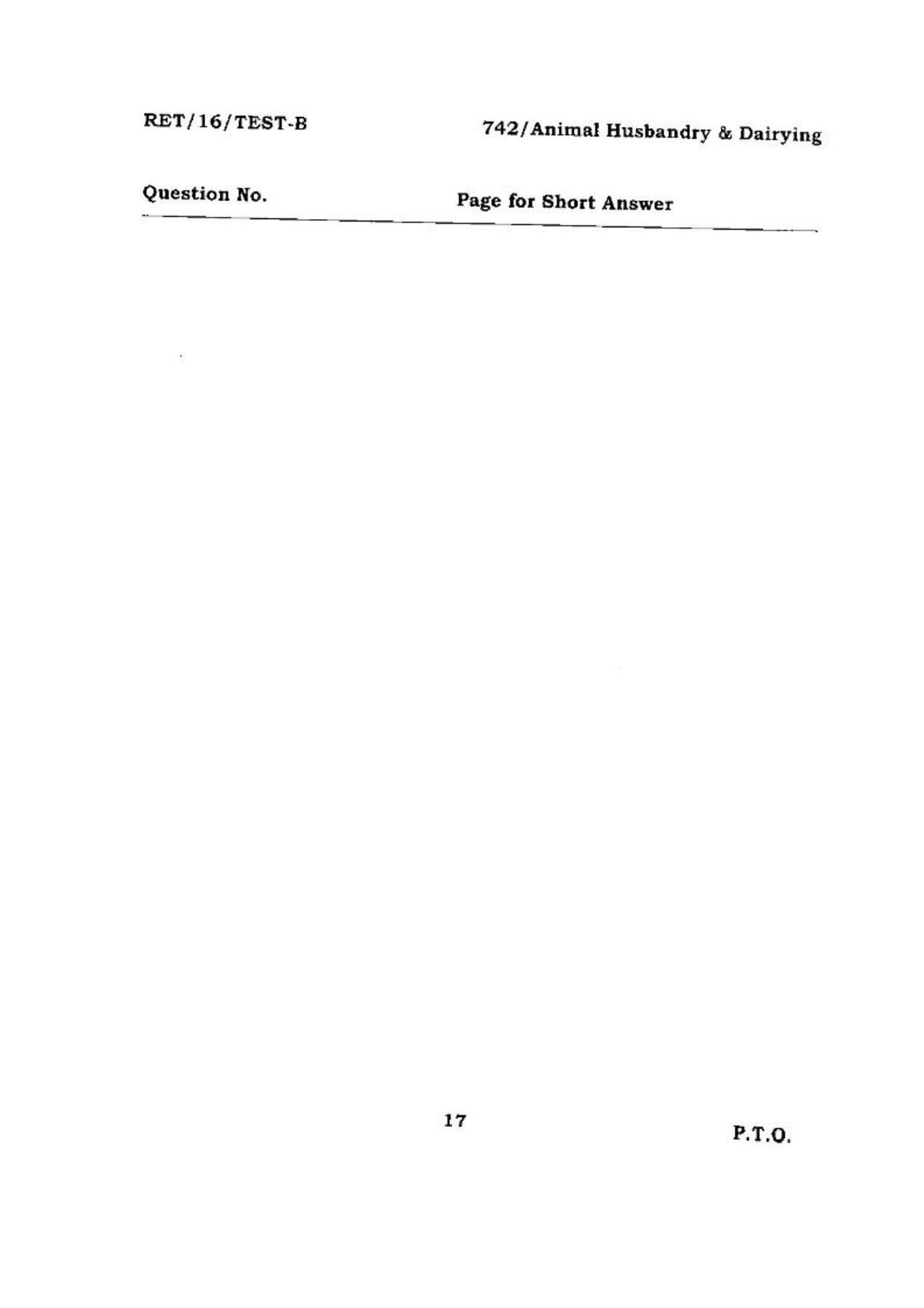 BHU RET (Agriculture) Animal Husbandry & Dairying 2016 Question Paper - Page 17