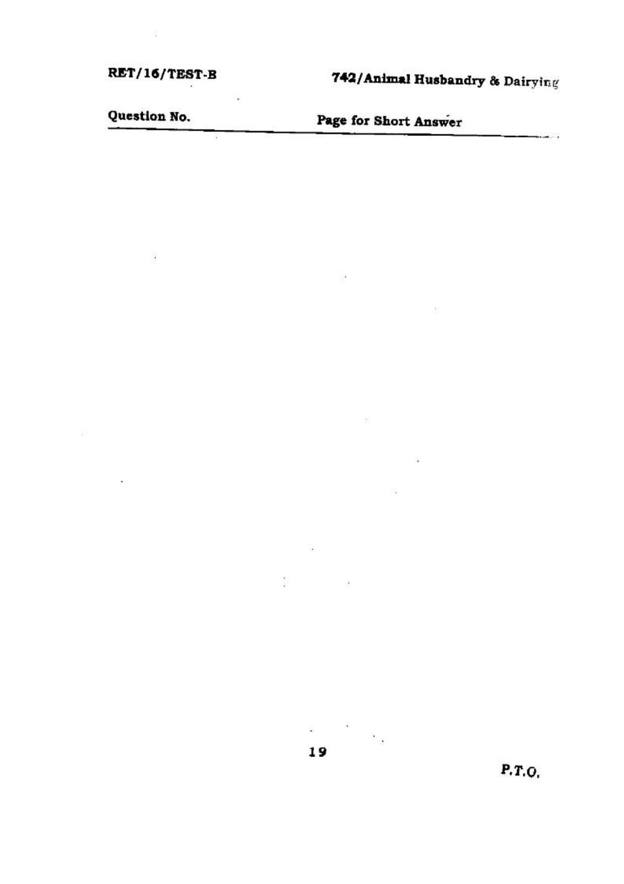 BHU RET (Agriculture) Animal Husbandry & Dairying 2016 Question Paper - Page 19