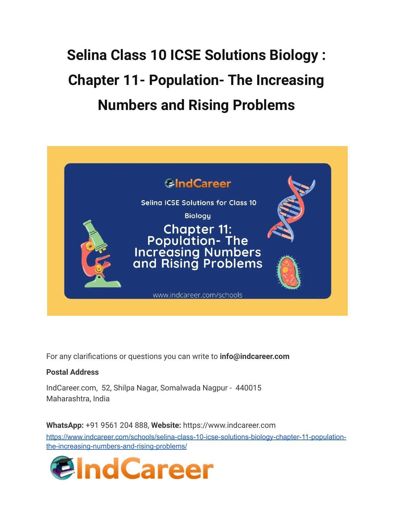 Selina Class 10 ICSE Solutions Biology : Chapter 11- Population- The Increasing Numbers and Rising Problems - Page 1