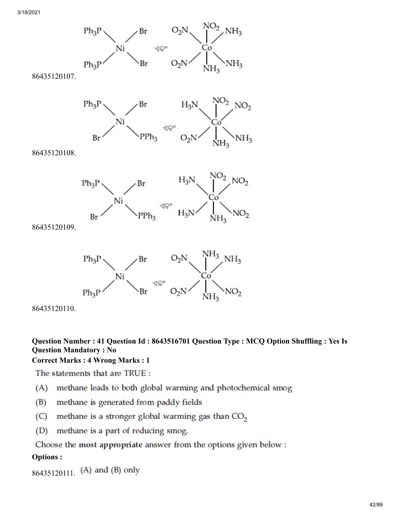 JEE Mains 2021: BTech EO (Shift 1) 18-03-2021 Question Paper - Page 42