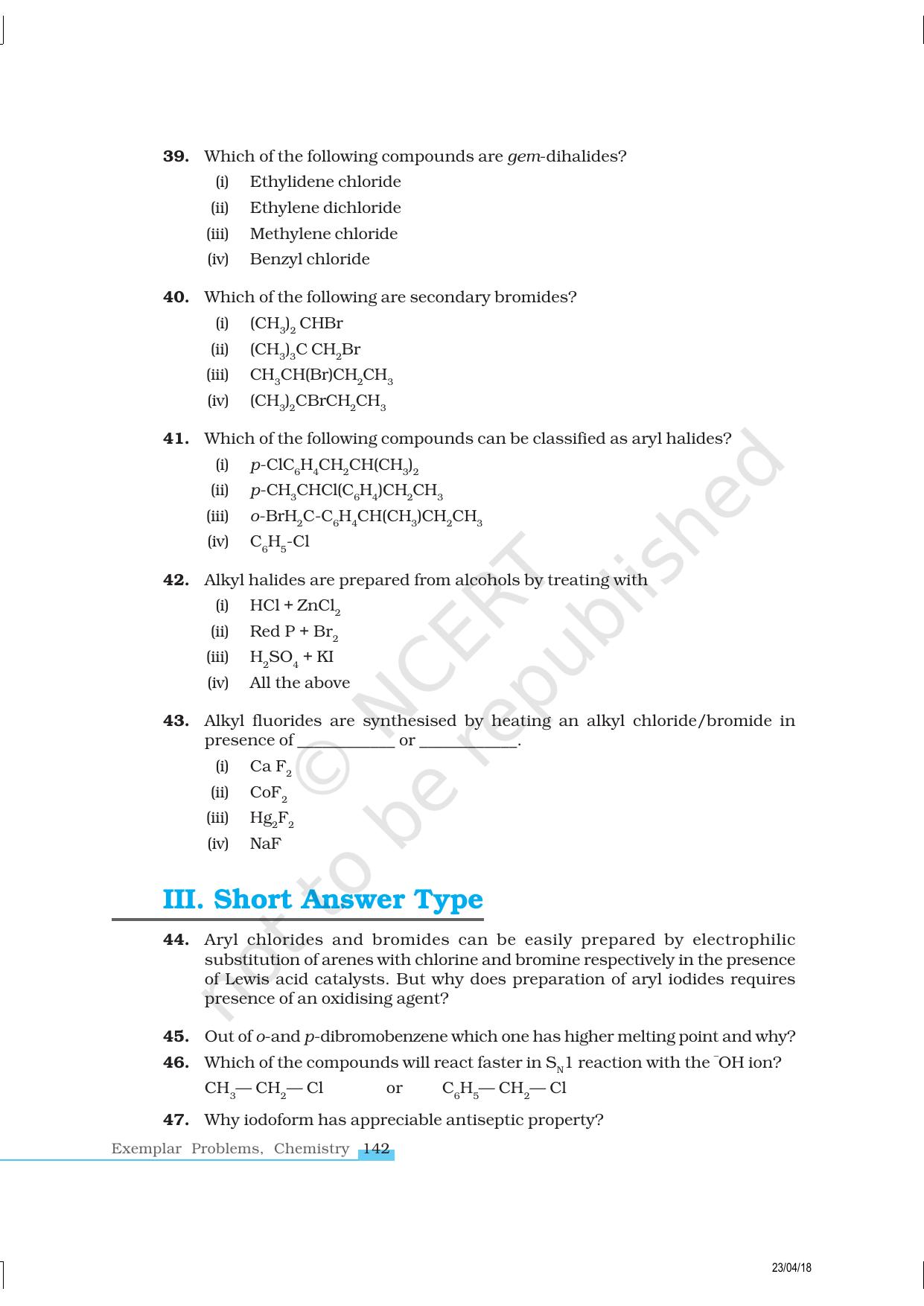 NCERT Exemplar Class 12: Chemistry - Haloalkanes and Haloarenes - Page 10