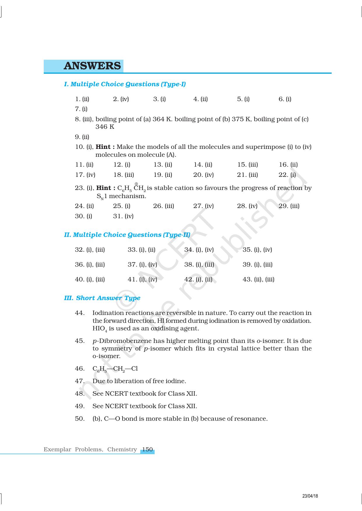 NCERT Exemplar Class 12: Chemistry - Haloalkanes and Haloarenes - Page 18