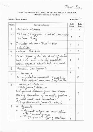 Kerala Plus One 2016 Home Science Answer Key