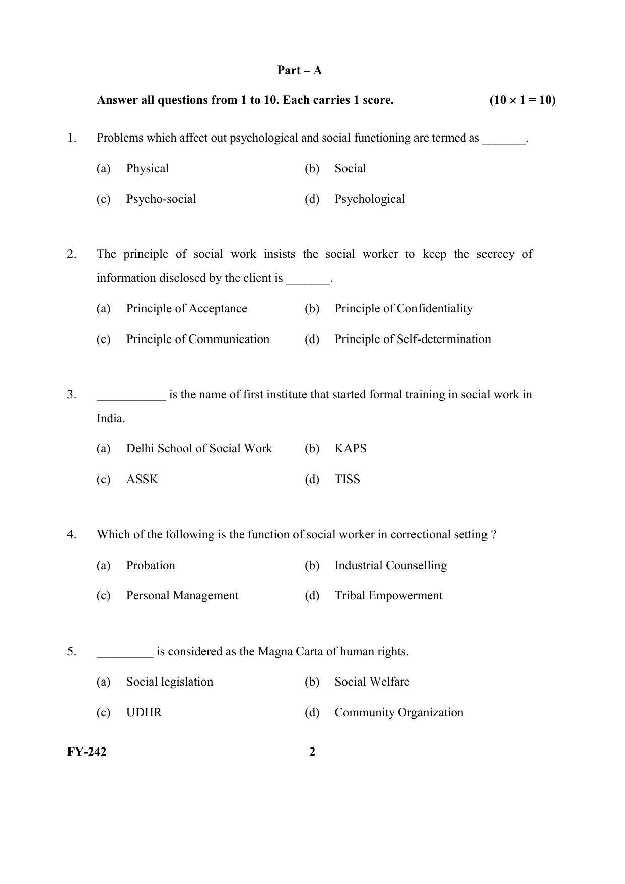 Kerala Plus One (Class 11th) Social Work Question Paper 2021 - Page 2