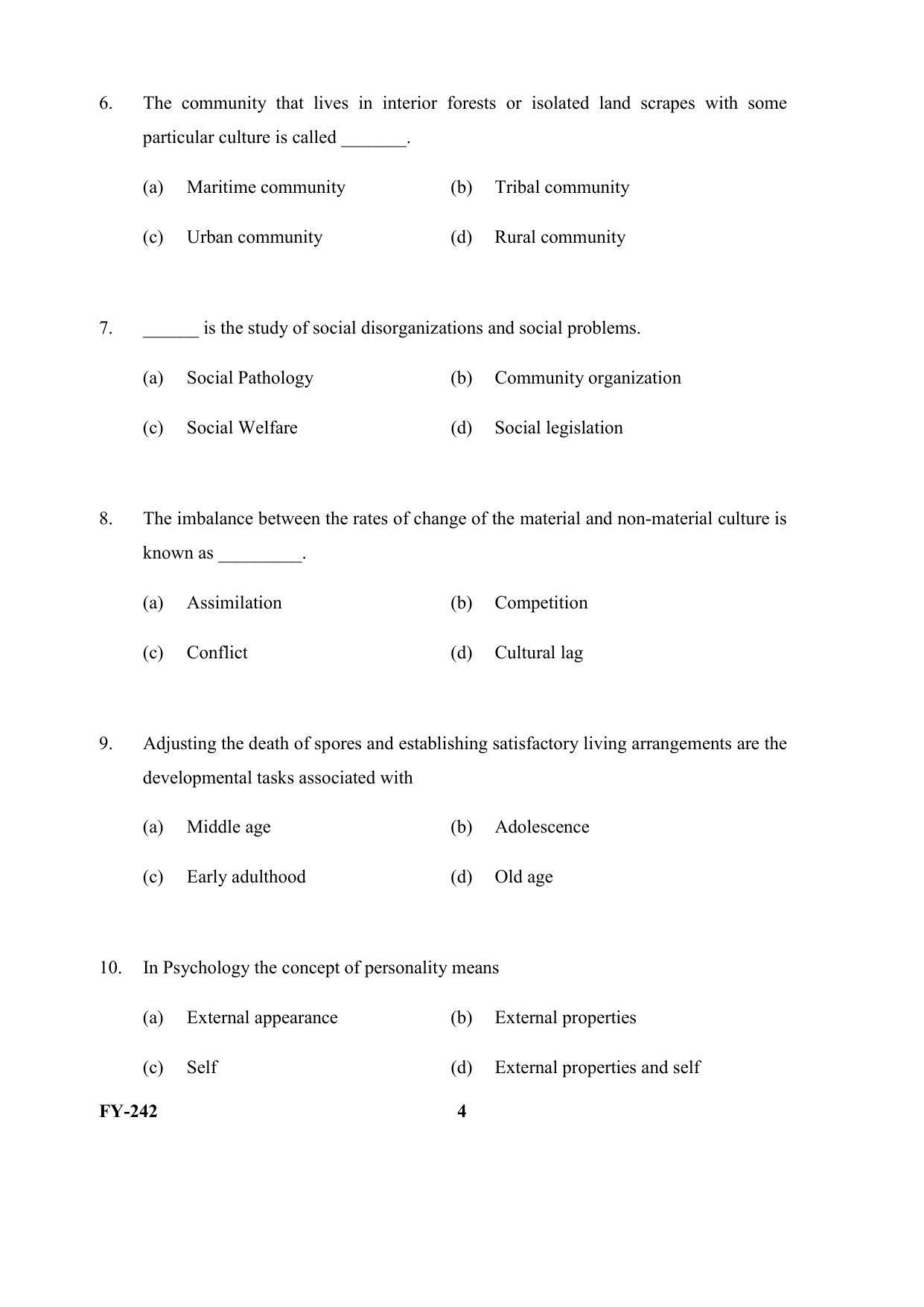 Kerala Plus One (Class 11th) Social Work Question Paper 2021 - Page 4