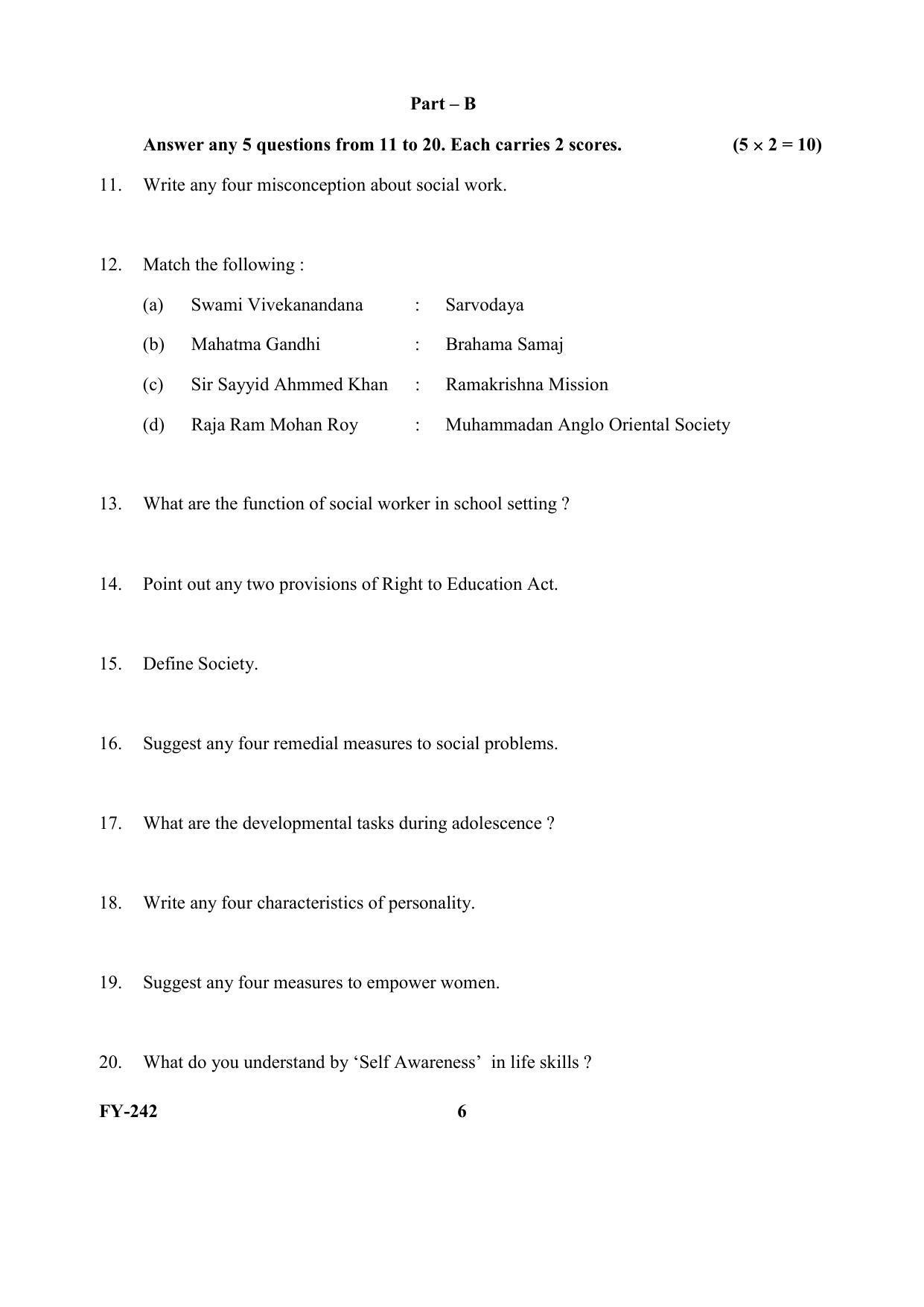 Kerala Plus One (Class 11th) Social Work Question Paper 2021 - Page 6
