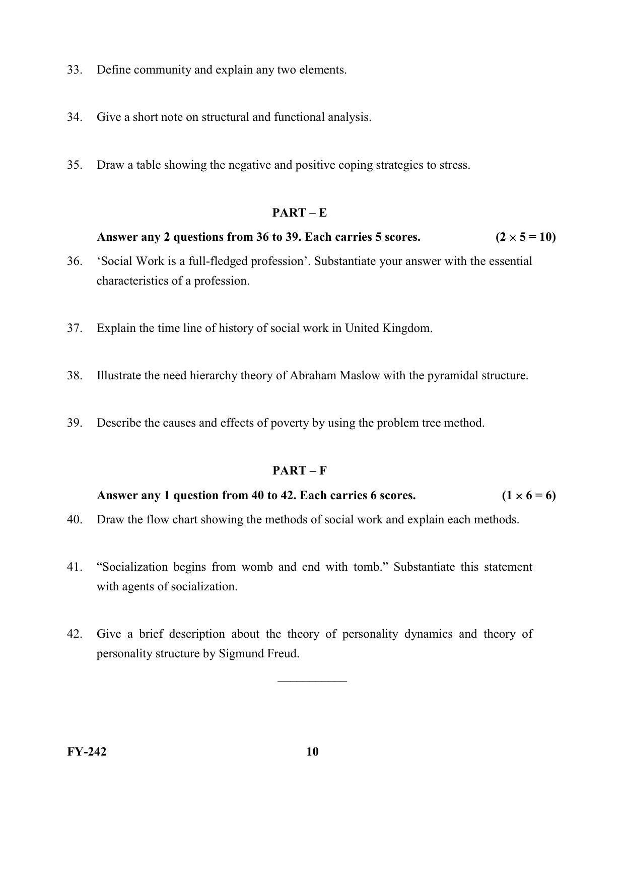 Kerala Plus One (Class 11th) Social Work Question Paper 2021 - Page 10